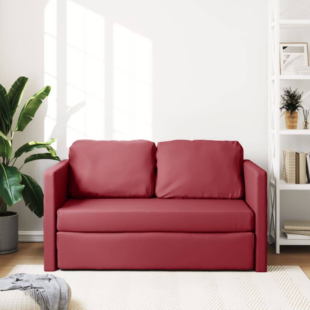 vidaXL Bodensofa mit Schlaffunktion Weinrot 112x174x55 cm Kunstleder