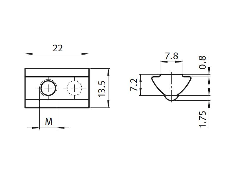 Nutenstein M8 mit Steg I-Typ Nut 8 Edelstahl
