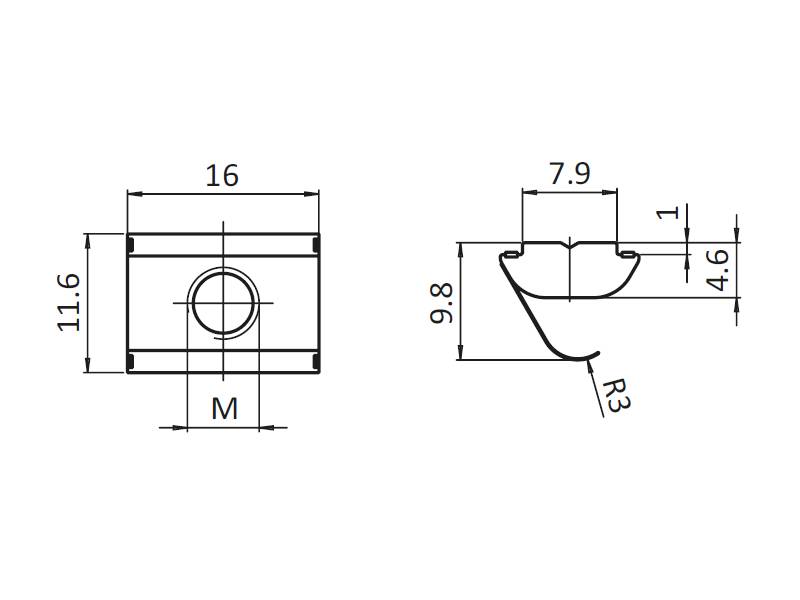 Nutenstein mit Feder B-Typ Nut 8, Gewindedurchmesser M4
