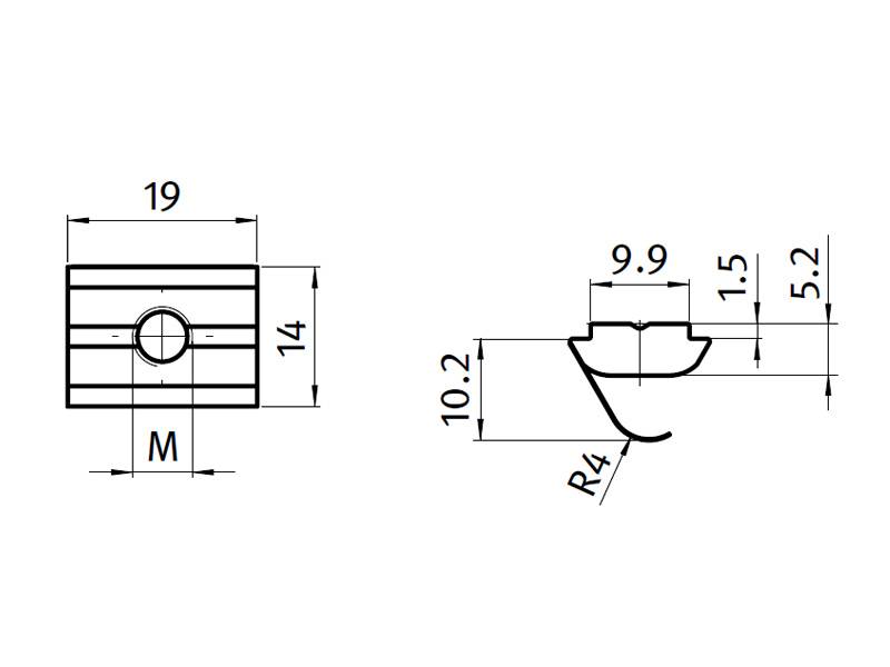 Nutenstein mit Feder B-Typ Nut 10, M4
