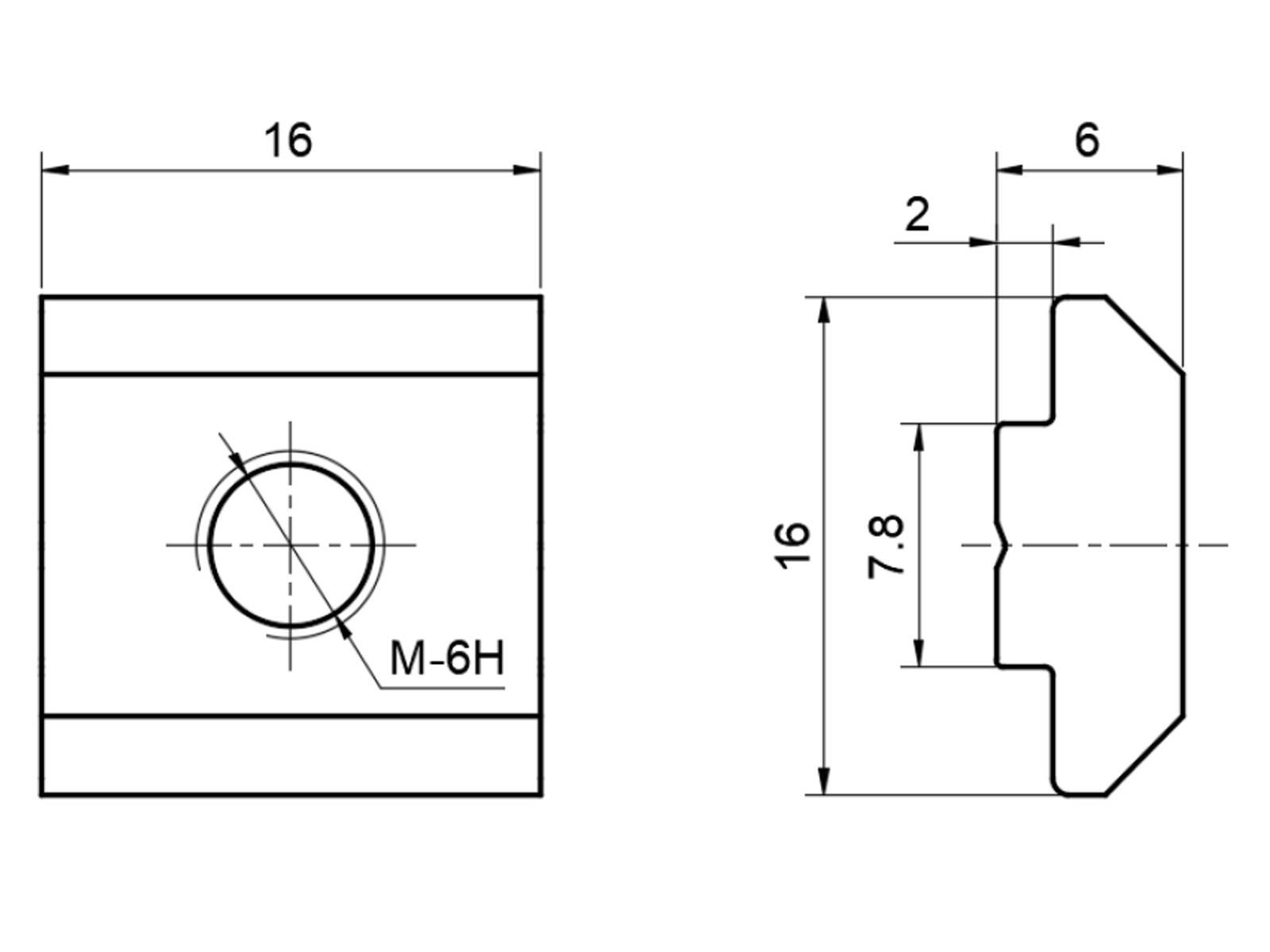 Nutenstein schwer, 16*6*16 - M4, Stahl verzinkt, B-Typ Nut 8