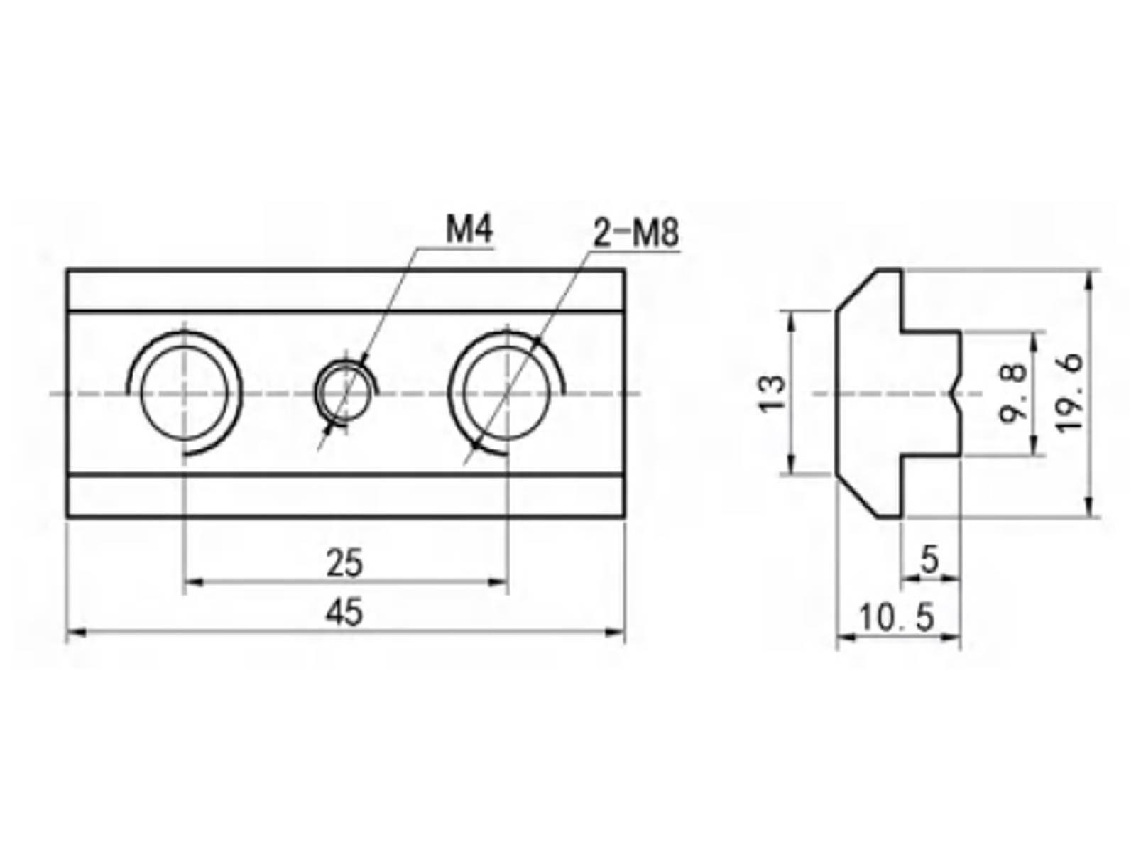 Nutenstein, 19,6*10,5*45 M6, Stahl verzinkt, B-Typ Nut 10