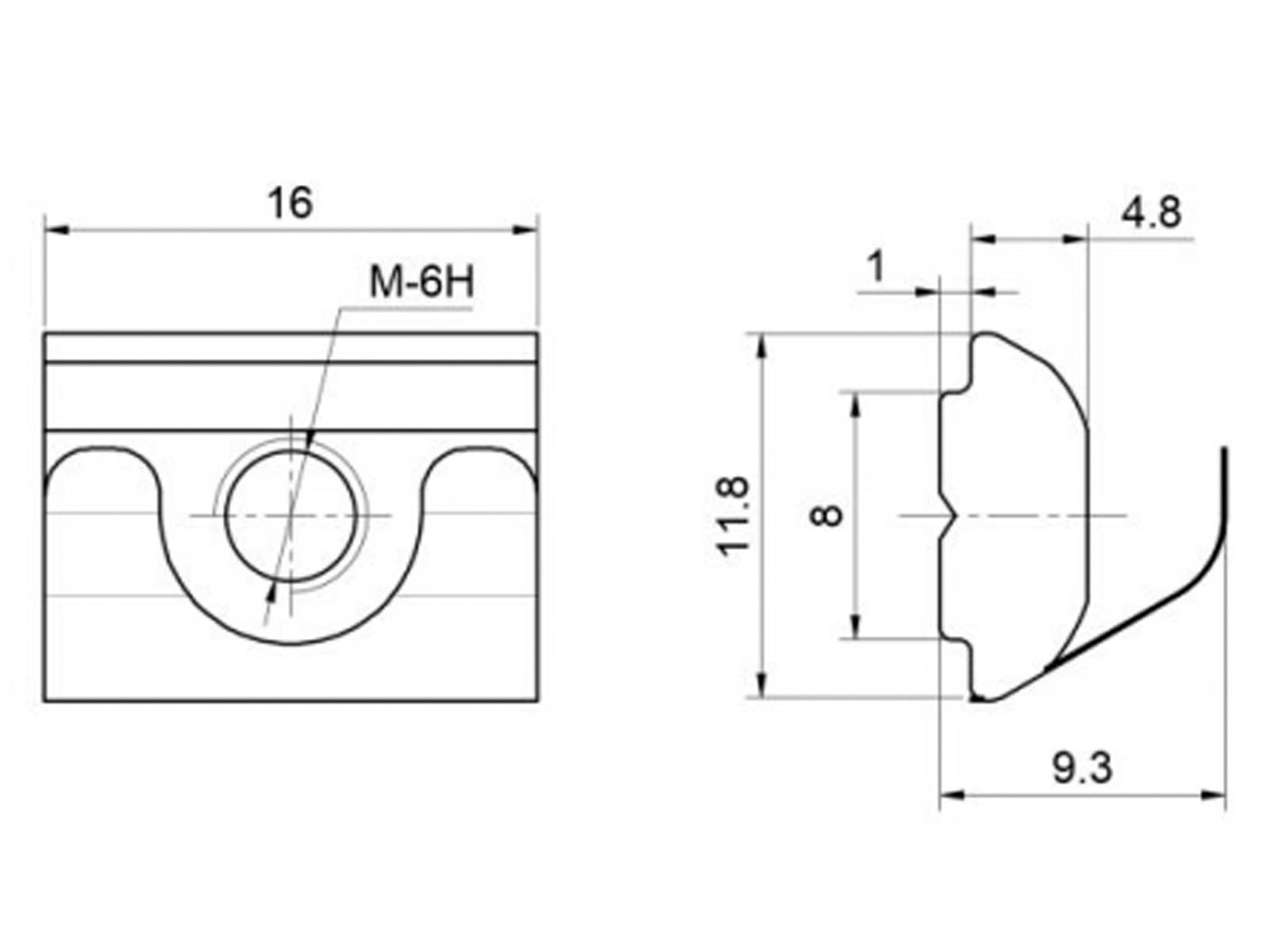 Nutenstein mit Feder - 11,8*4,8*16, M6, Stahl verzinkt, B-Typ Nut 8