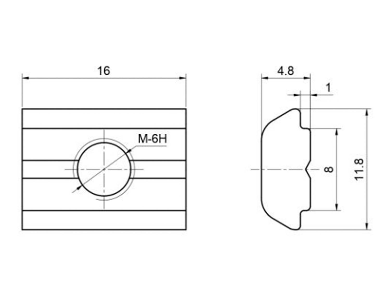 Nutenstein schwer, 11,8*4,8*16 - M8, Stahl verzinkt, B-Typ Nut 8