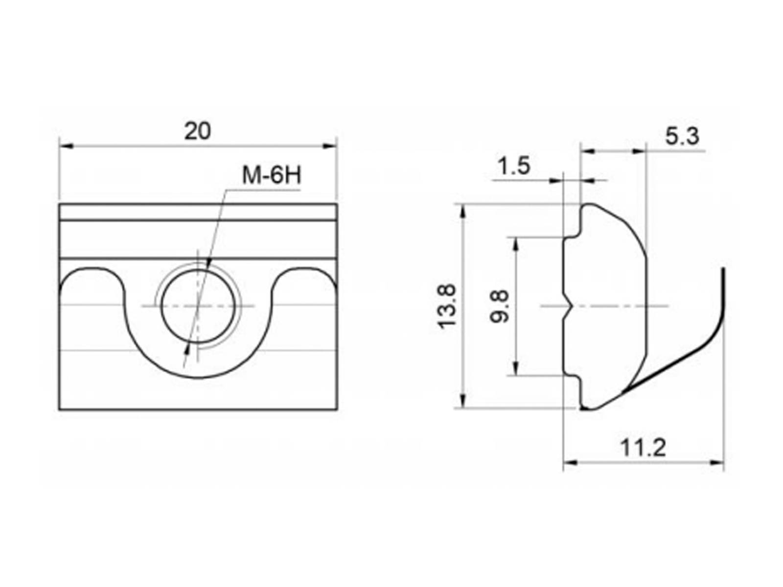 Nutenstein mit Feder - 13,8*5,3*20, M4, Stahl verzinkt, B-Typ Nut 10