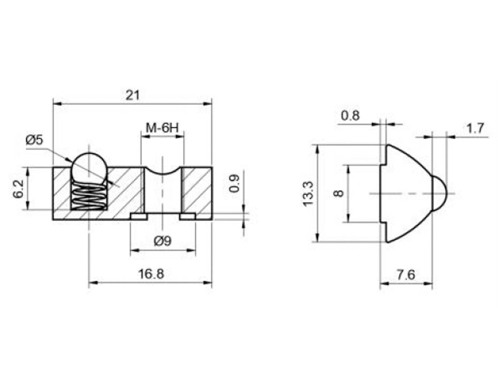 Nutenstein mit Steg und Kugel - 13*7,7*21 - M8, Stahl verzinkt, I-Typ Nut 8