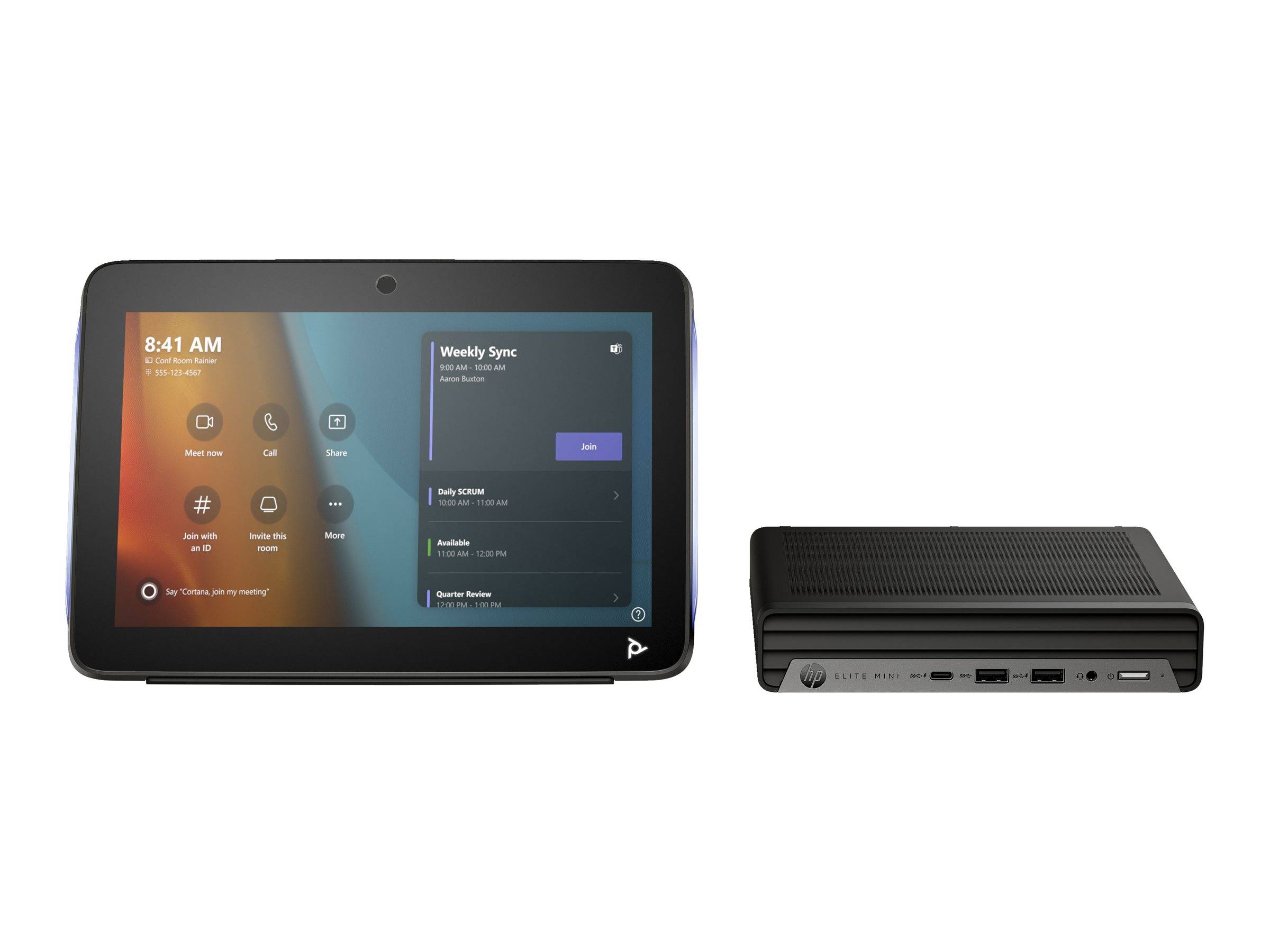 HP - Poly Studio - Für Microsoft Teams - Base Kit G9 Plus - Kit für Videokonferenzen (Poly TC10 Touchcontroller, HP Mini