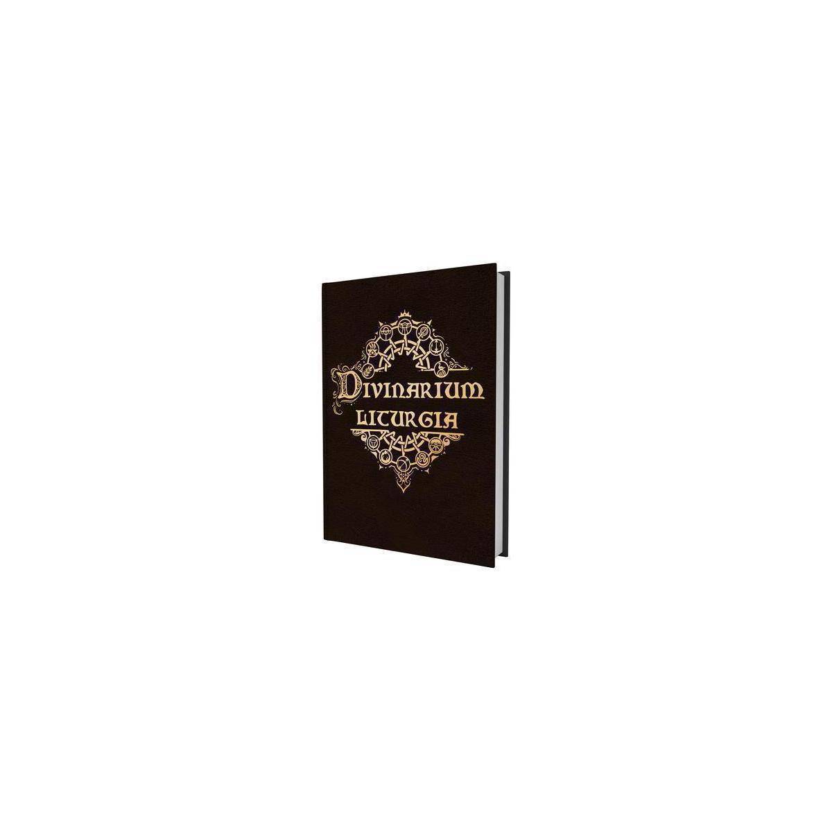 Ein schwarzes Hardcover-Buch mit verziertem goldenen Schriftzug „Divinarium LicekgiA