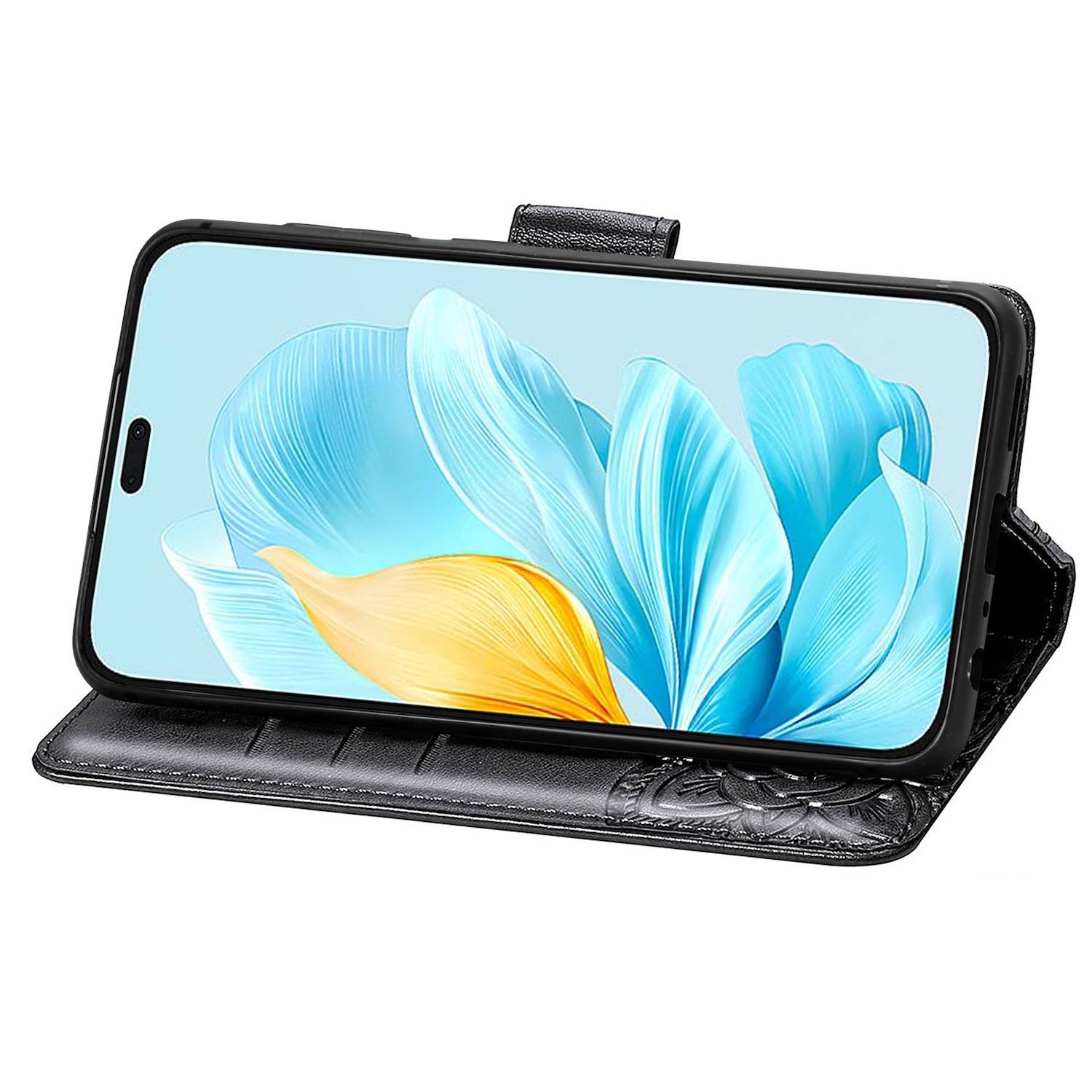 Für Honor 200 Lite Kunstleder Wallet Tasche Schmetterling Case Schwarz