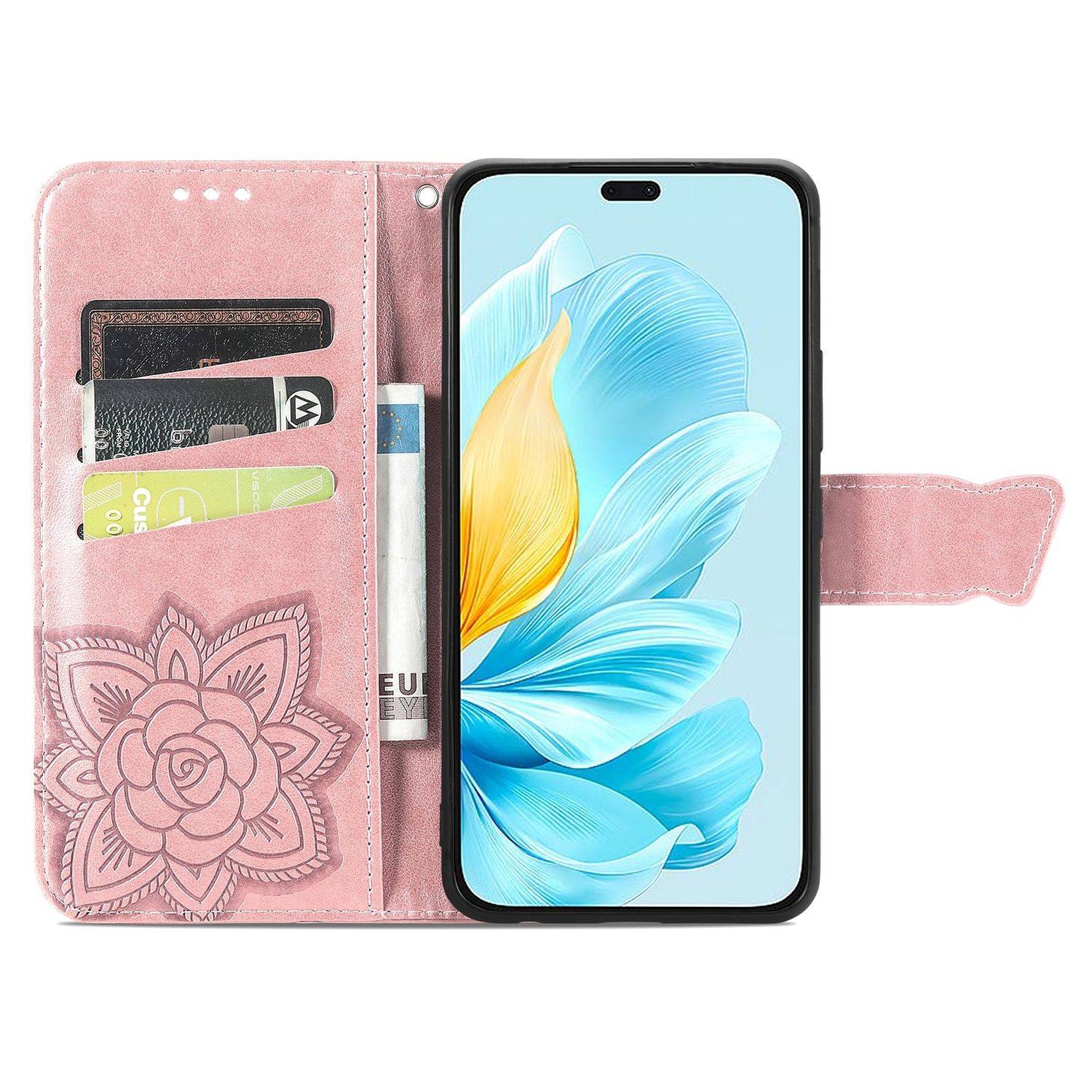 Für Honor 200 Lite Kunstleder Wallet Tasche Schmetterling Hülle Rosa