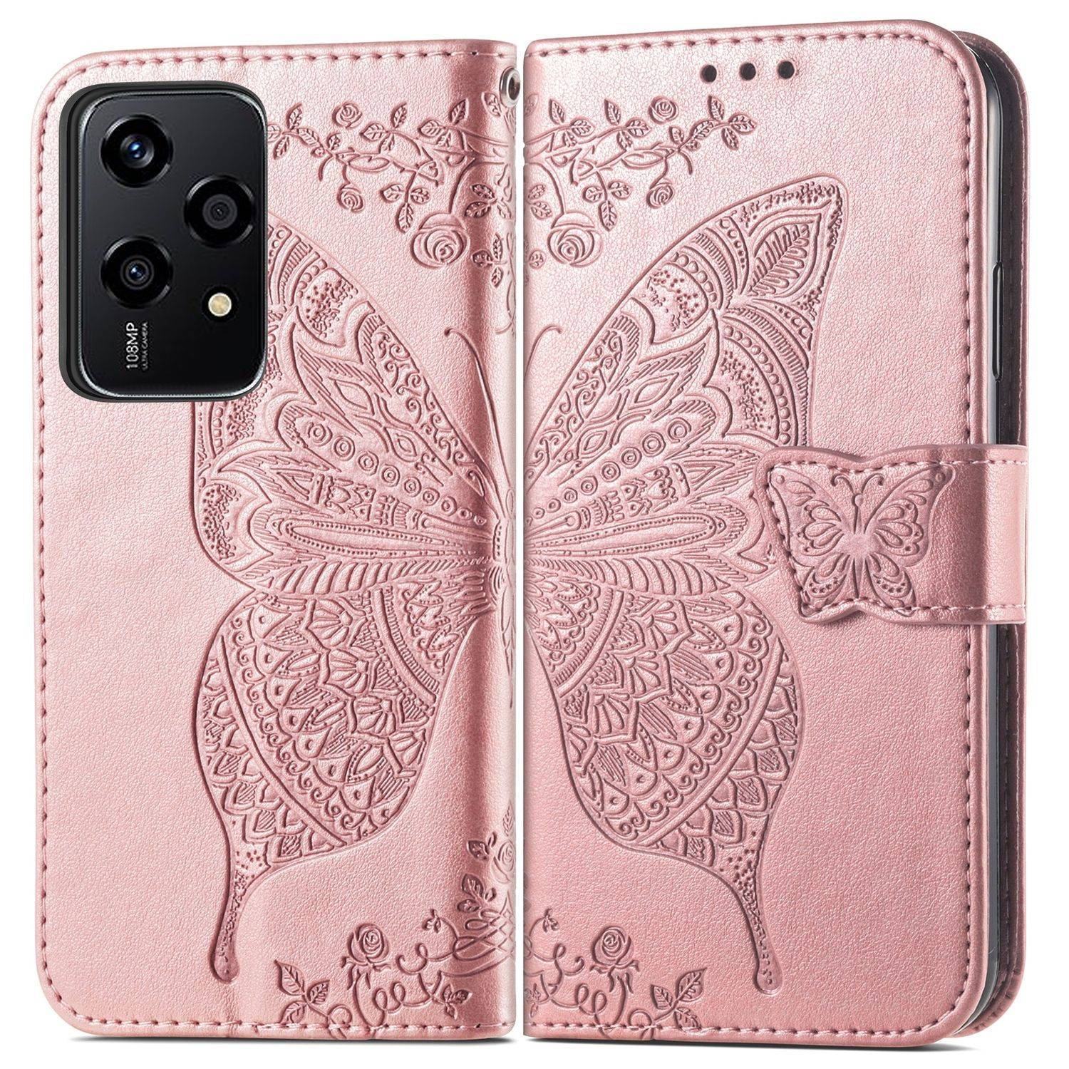 Für Honor 200 Lite Kunstleder Wallet Tasche Schmetterling Hülle Rosa