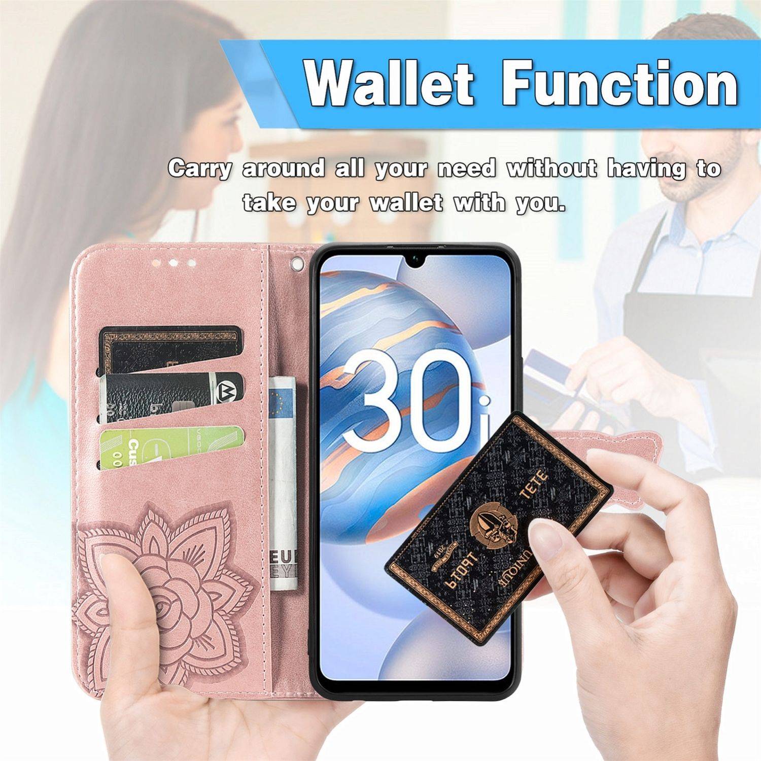 Für Honor 200 Pro Kunstleder Wallet Tasche Design Schmetterling Lila