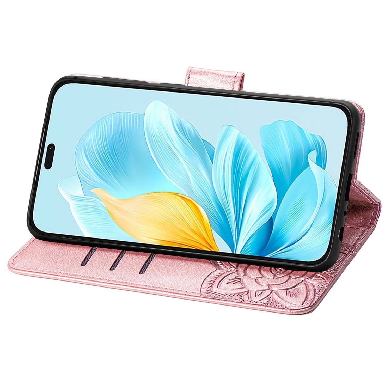 Für Honor 200 Lite Kunstleder Wallet Tasche Schmetterling Hülle Rosa