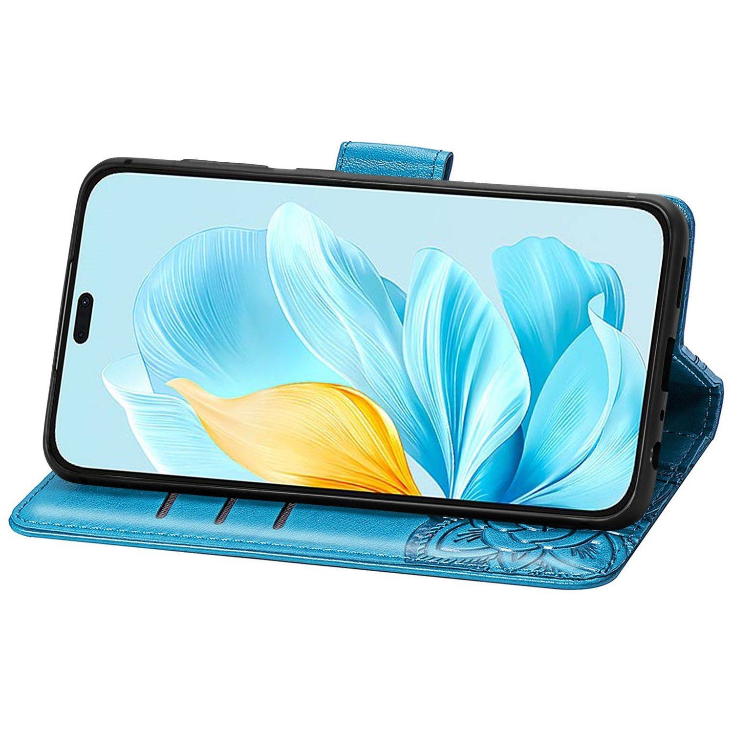 Für Honor 200 Lite Kunstleder Wallet Tasche Schmetterling Hülle Blau