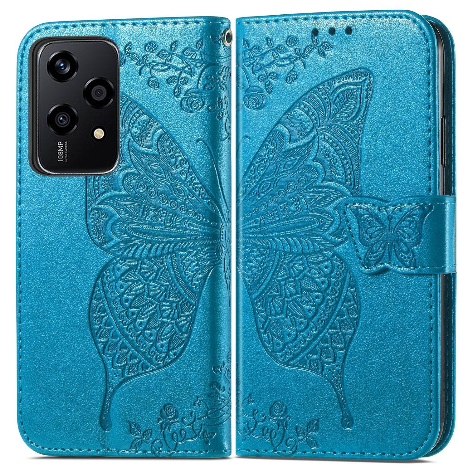 Für Honor 200 Lite Kunstleder Wallet Tasche Schmetterling Hülle Blau