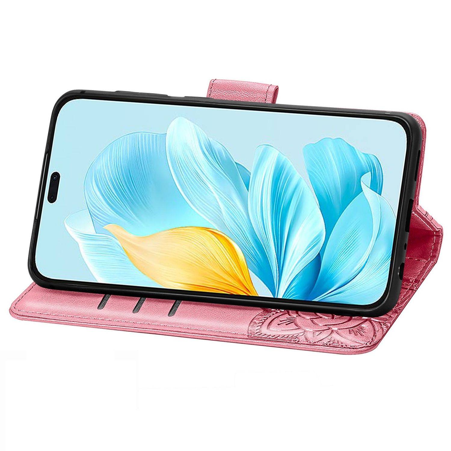 Für Honor 200 Lite Kunstleder Wallet Tasche Schmetterling Hülle Pink