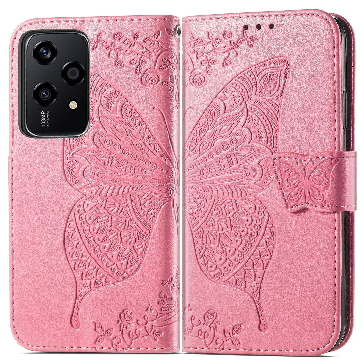 Für Honor 200 Lite Kunstleder Wallet Tasche Schmetterling Hülle Pink