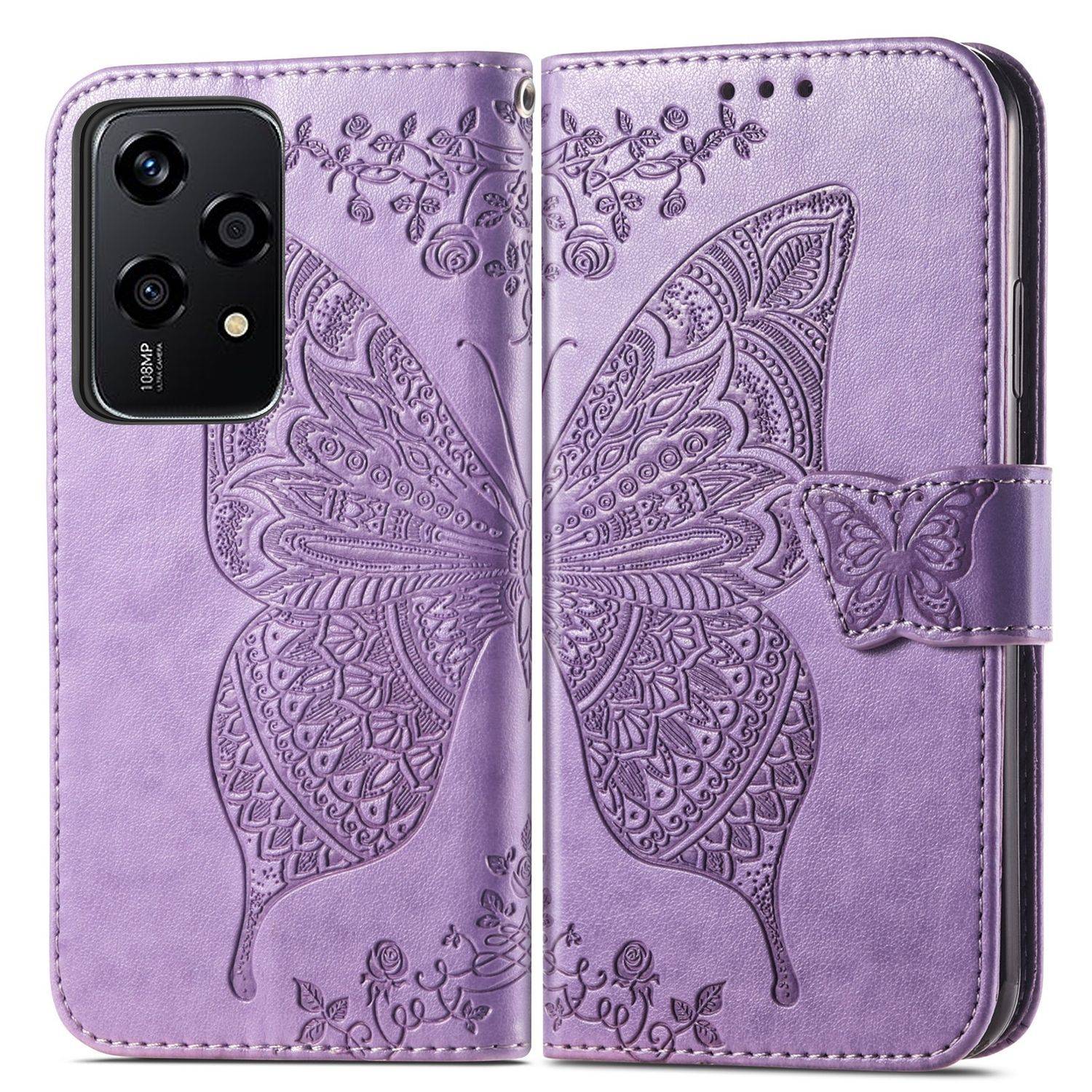 Für Honor 200 Lite Kunstleder Wallet Schmetterling Hülle Hell-Lila