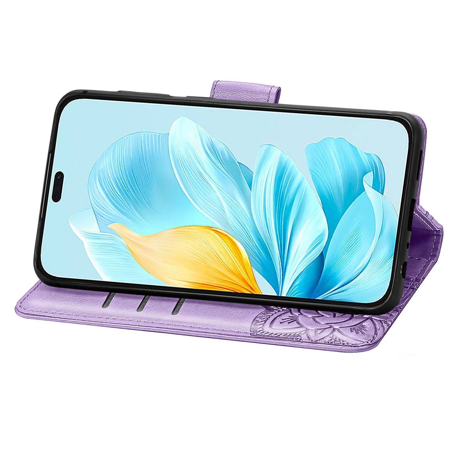 Für Honor 200 Lite Kunstleder Wallet Schmetterling Hülle Hell-Lila