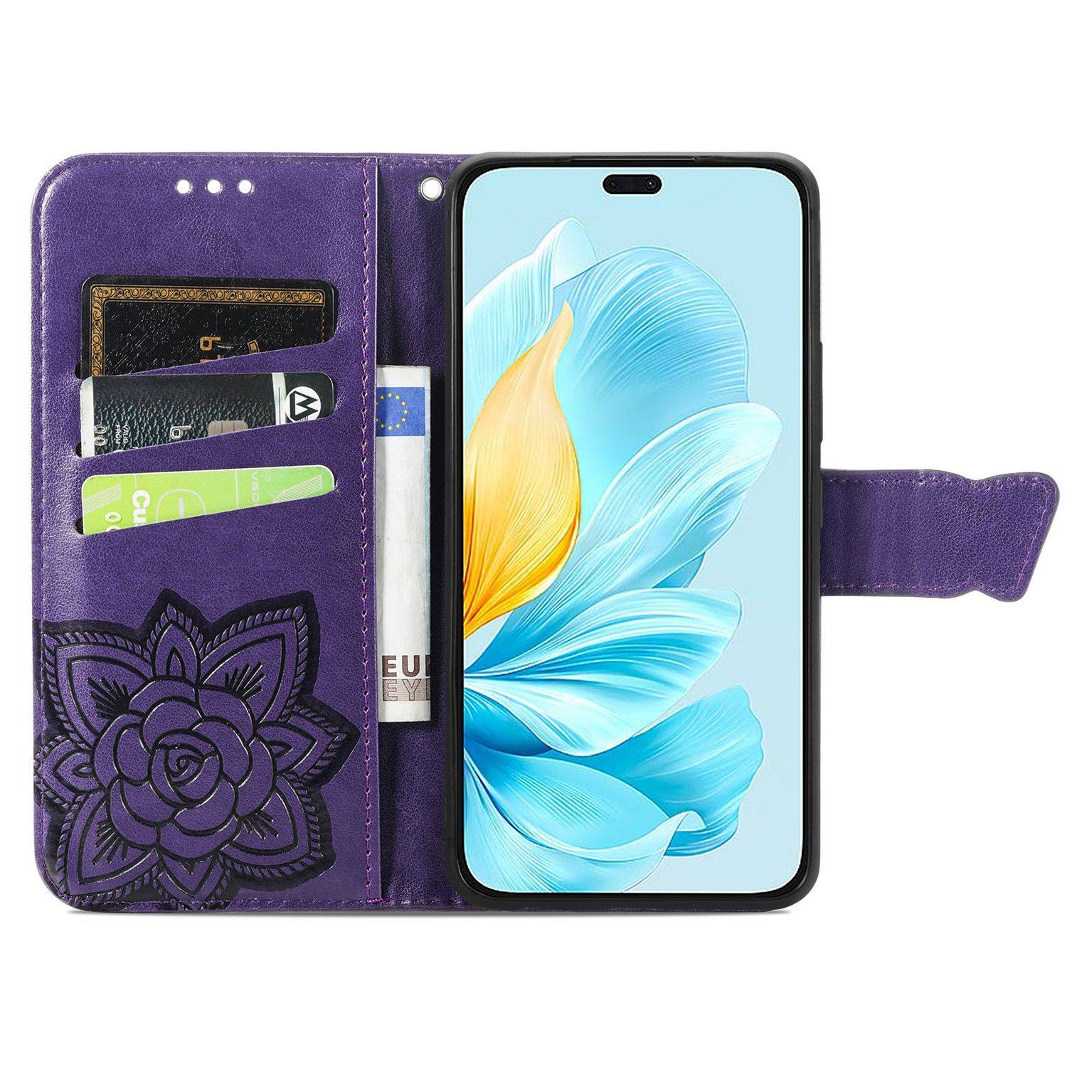 Für Honor 200 Lite Kunstleder Wallet Tasche Schmetterling Hülle Lila