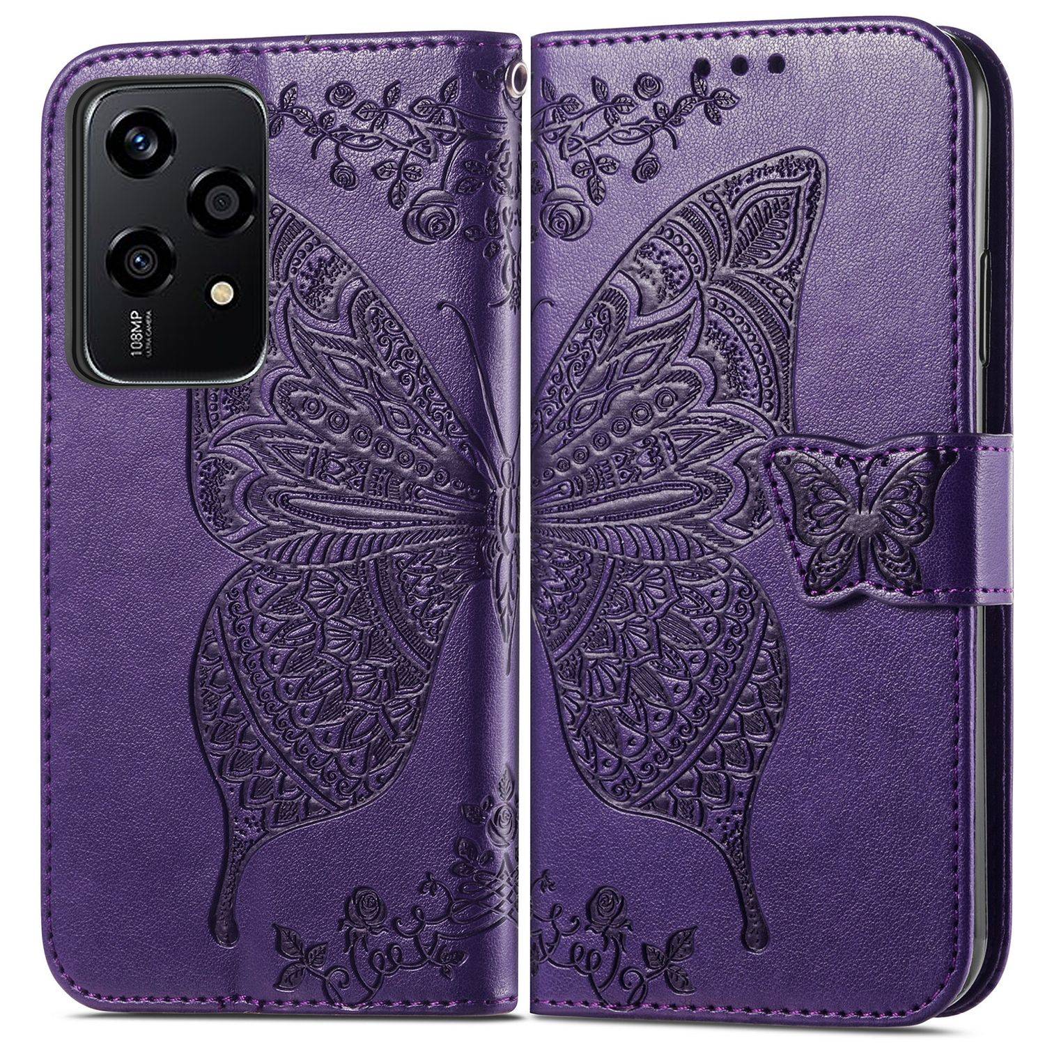 Für Honor 200 Lite Kunstleder Wallet Tasche Schmetterling Hülle Lila