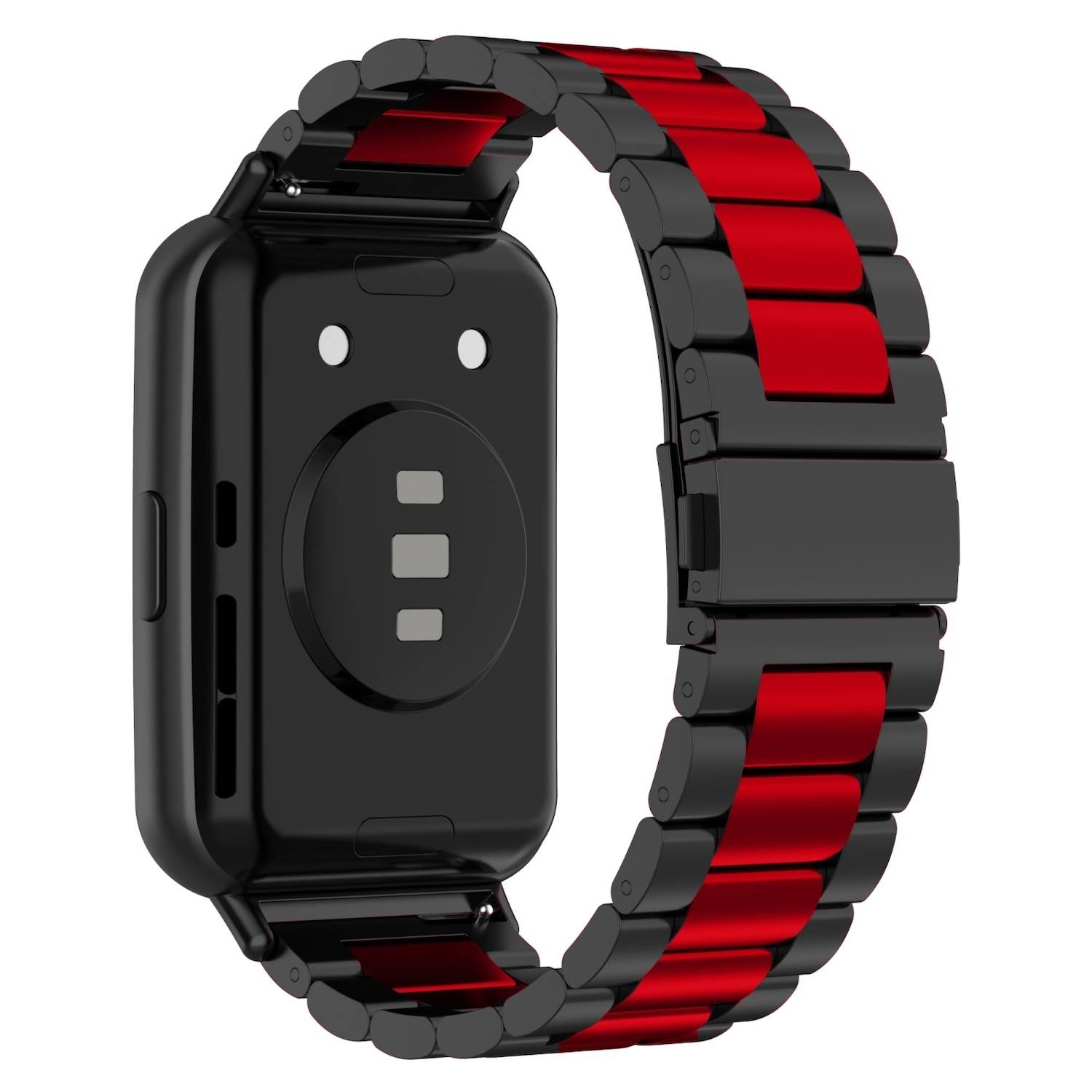 Für Huawei Watch Fit 3 Three Bead Edelstahl Metall Band Schwarz / Rot