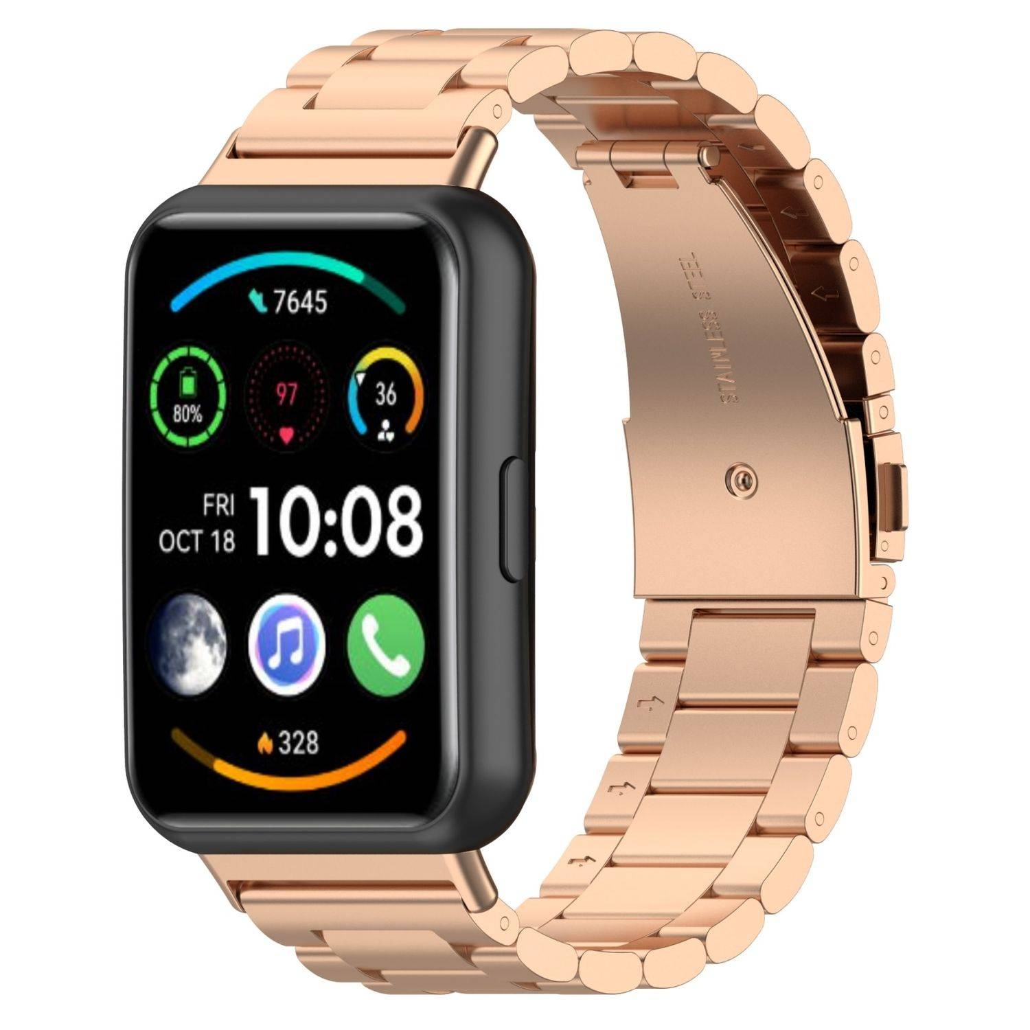 Für Huawei Watch Fit 3 Three Bead Edelstahl Metall Band Rose Gold
