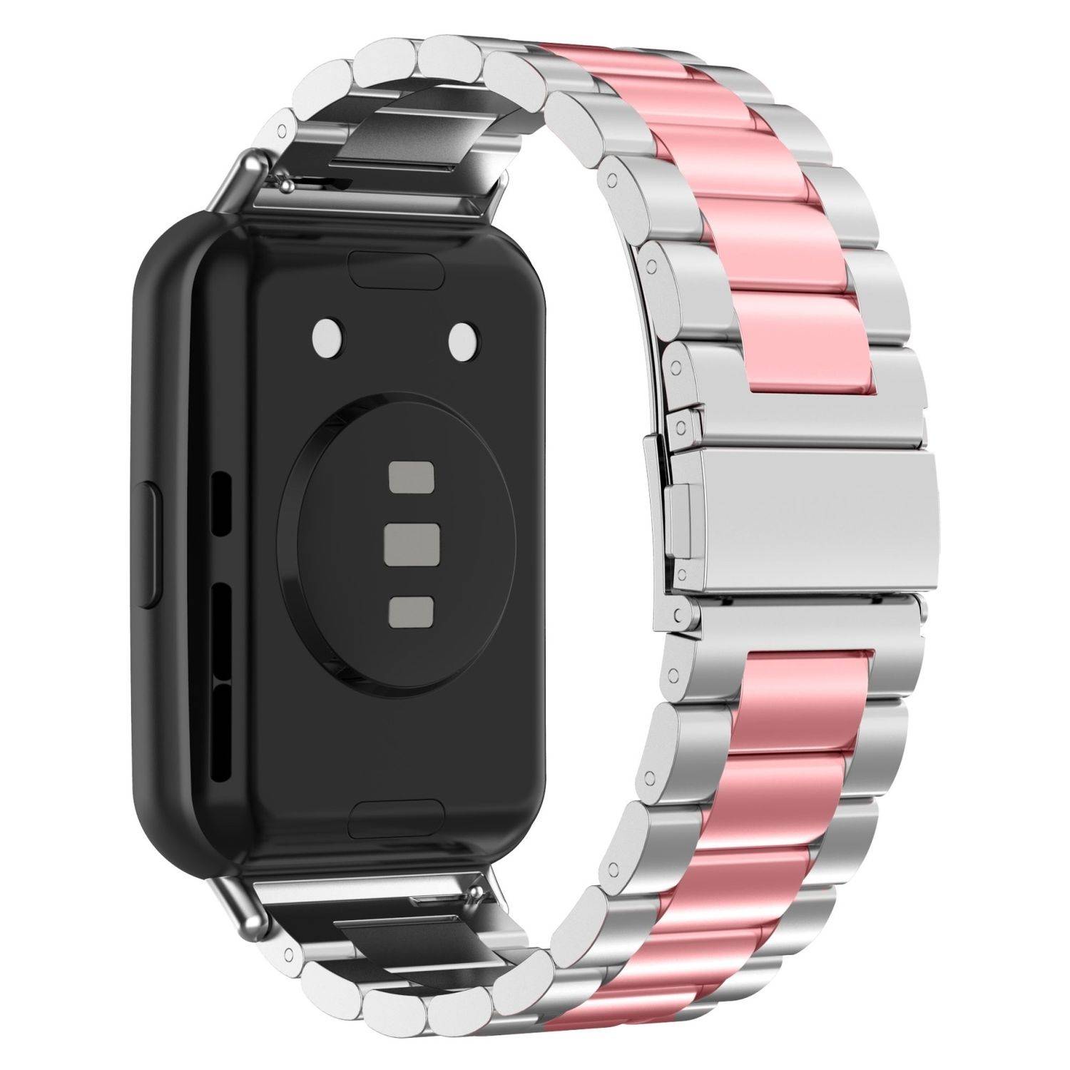 Für Huawei Watch Fit 3 Three Bead Edelstahl Metall Band Silber / Pink