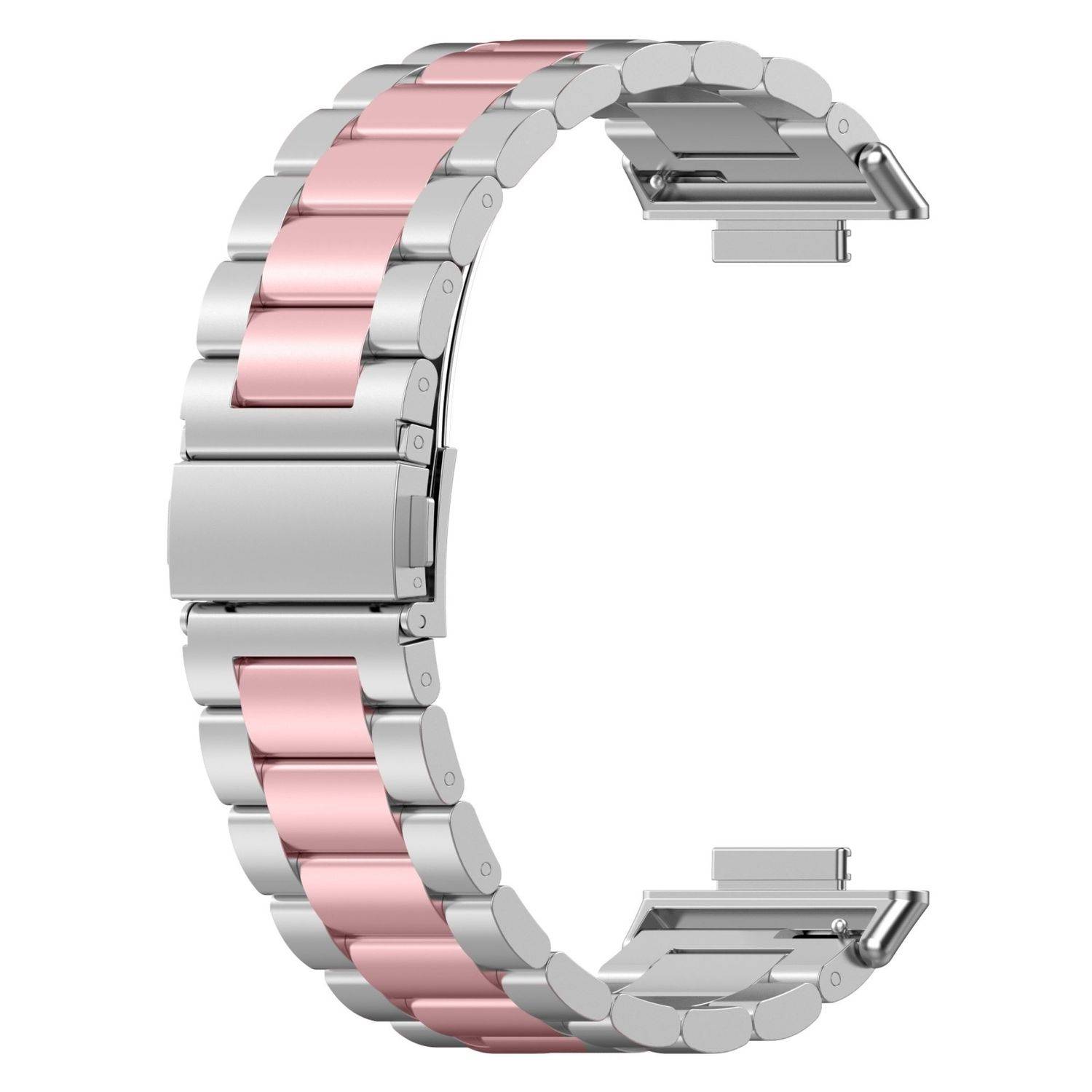 Für Huawei Watch Fit 3 Three Bead Edelstahl Metall Band Silber / Pink
