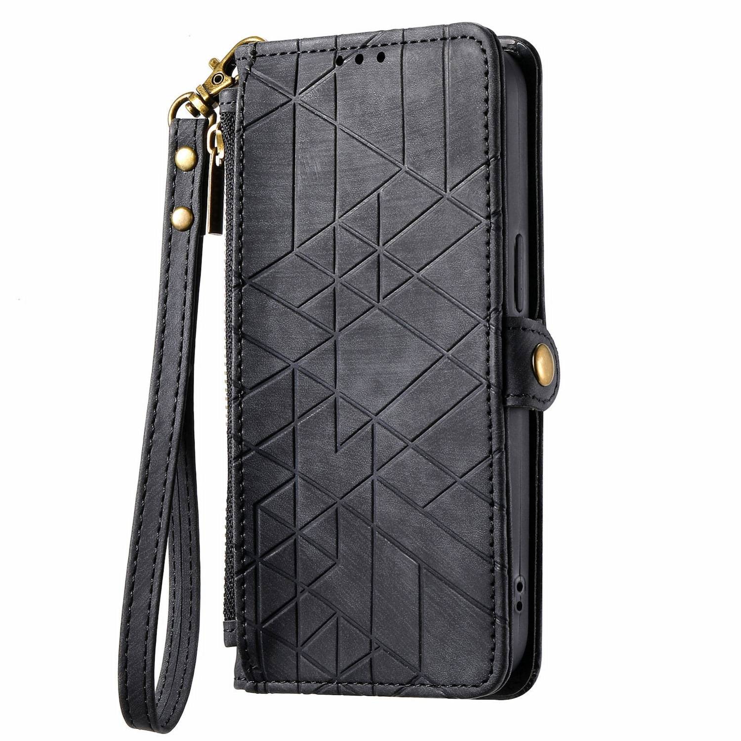 Für Honor 200 Lite Kunstleder Zipper Wallet Tasche Schlaufe Schwarz