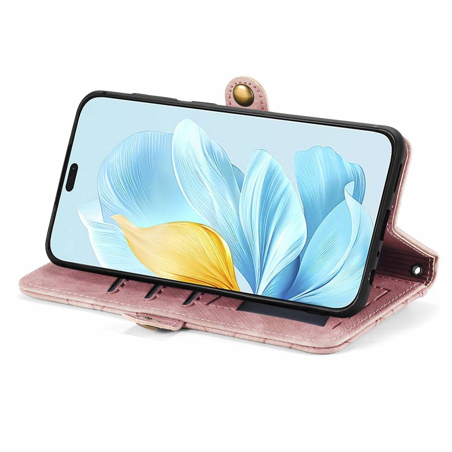 Für Honor 200 Lite Kunstleder Zipper Wallet Tasche mit Schlaufe Rosa