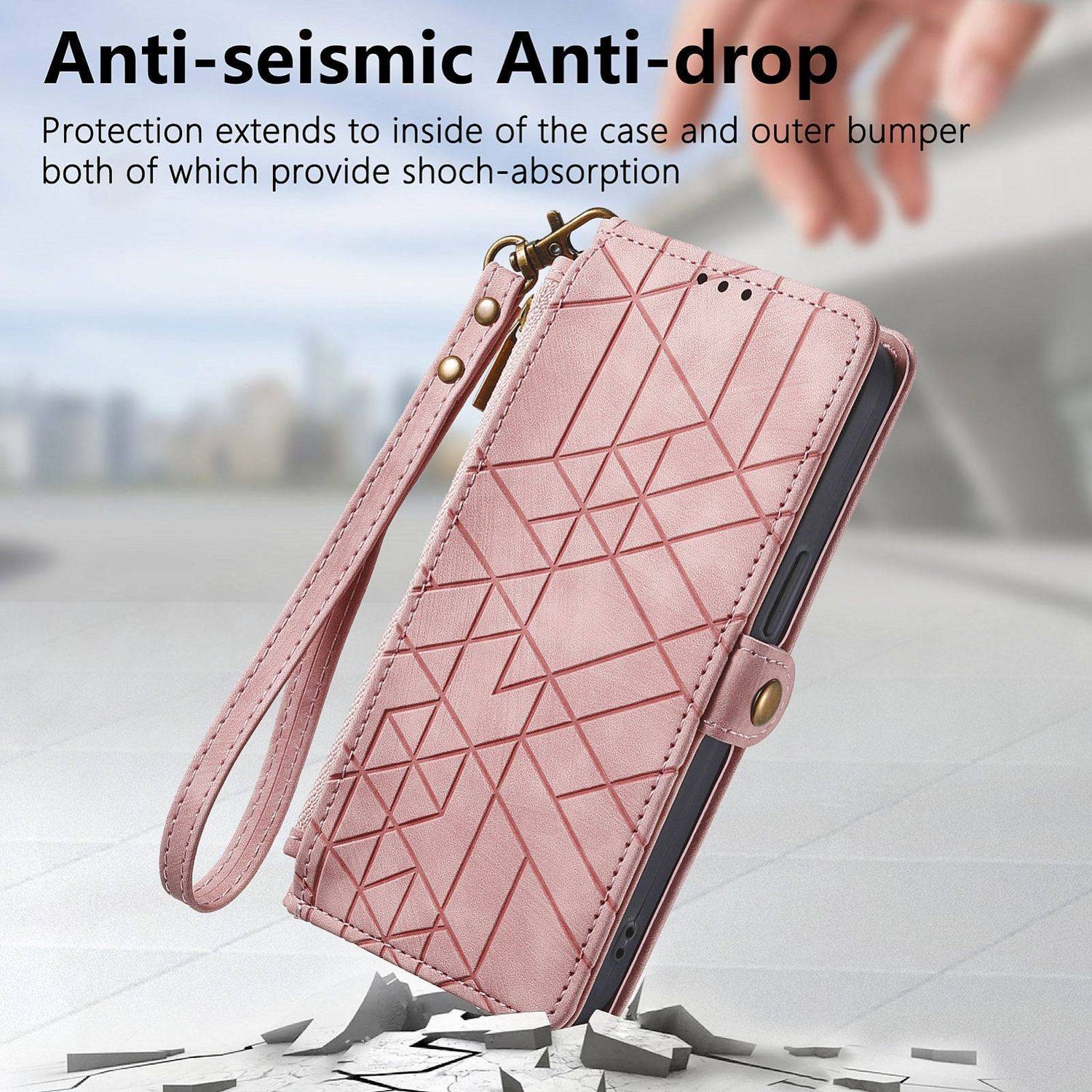 Für Honor 200 Lite Kunstleder Zipper Wallet Tasche mit Schlaufe Rosa