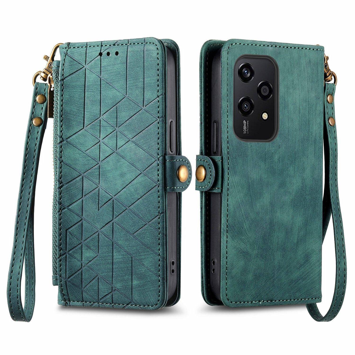 Für Honor 200 Lite Kunstleder Zipper Wallet Tasche mit Schlaufe Grün