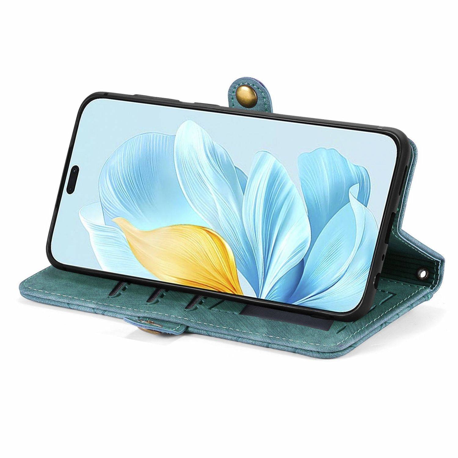 Für Honor 200 Lite Kunstleder Zipper Wallet Tasche mit Schlaufe Grün