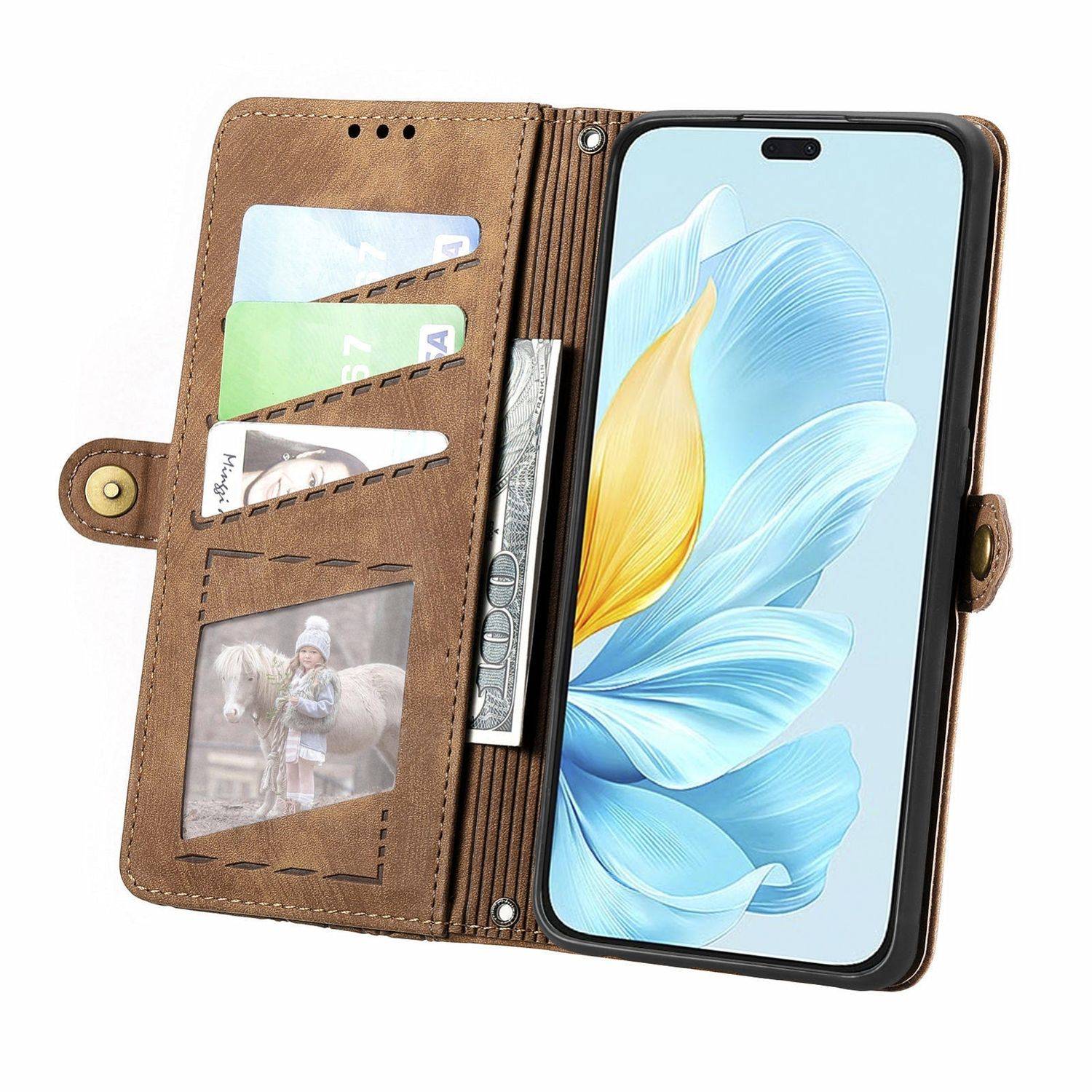 Für Honor 200 Lite Kunstleder Zipper Wallet Tasche mit Schlaufe Braun