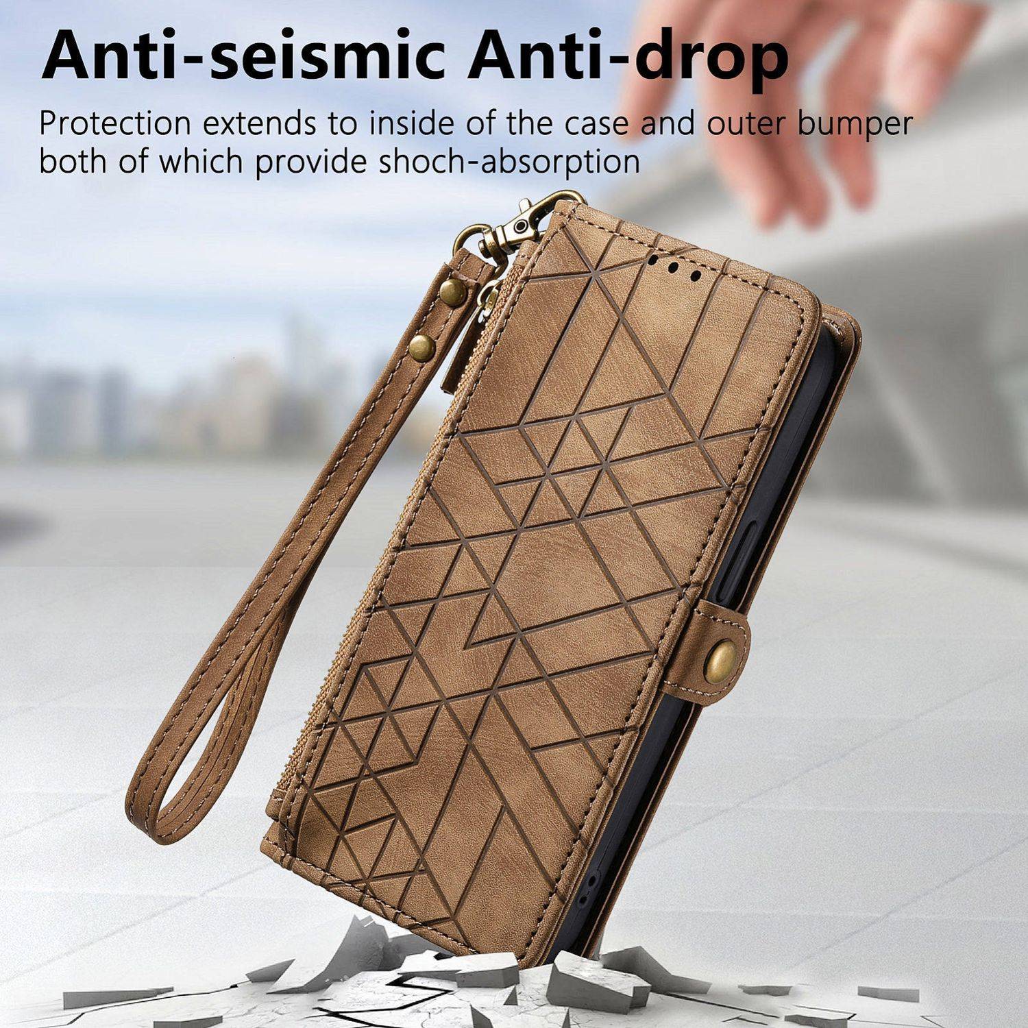 Für Honor 200 Lite Kunstleder Zipper Wallet Tasche mit Schlaufe Braun