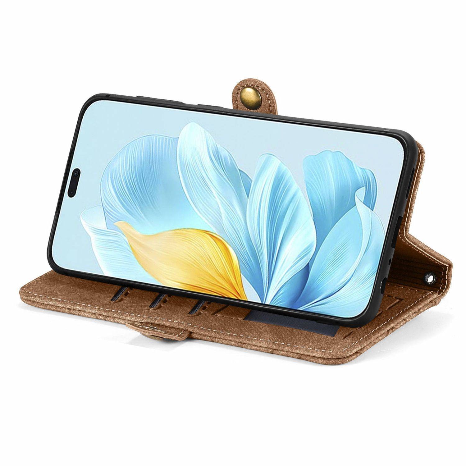 Für Honor 200 Lite Kunstleder Zipper Wallet Tasche mit Schlaufe Braun