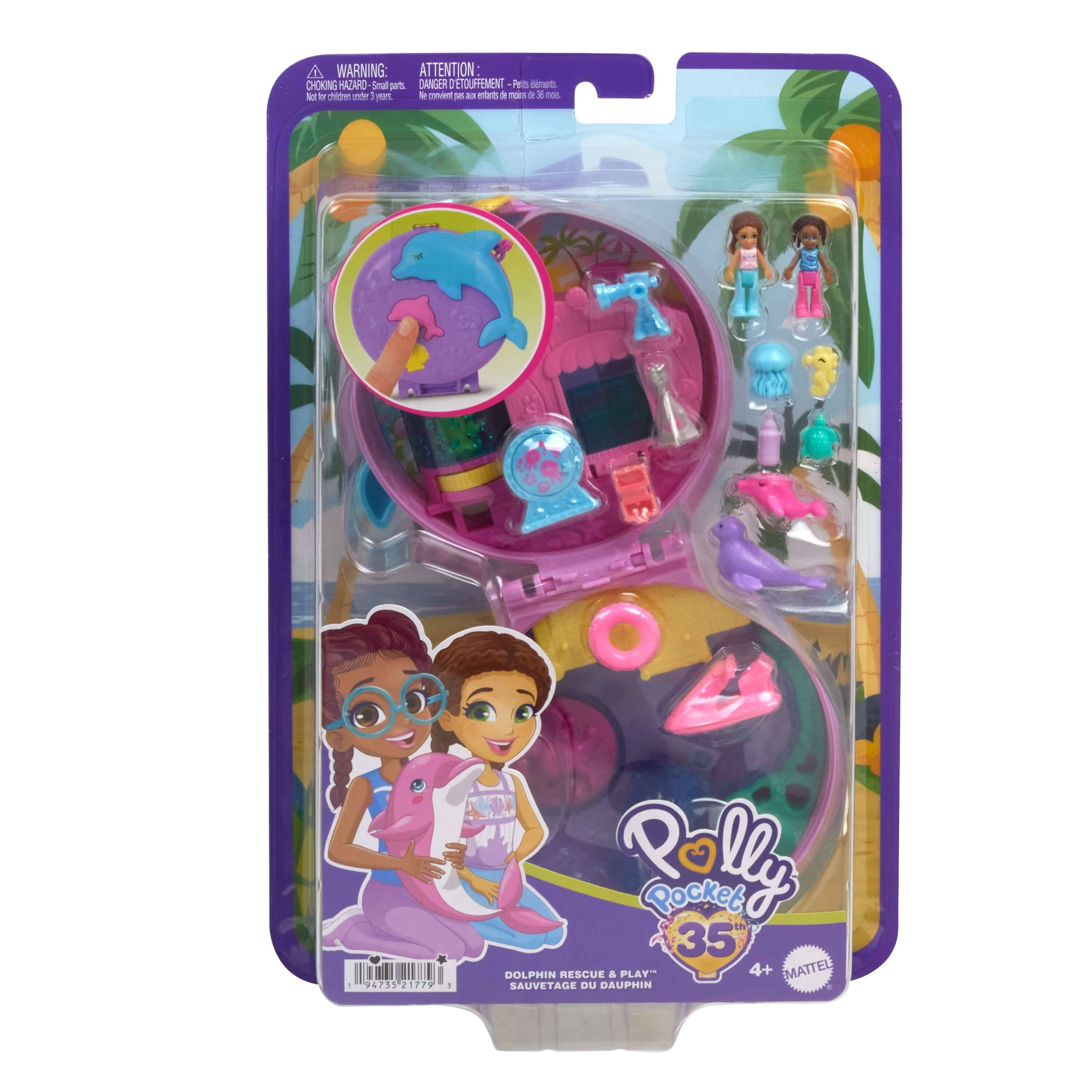 Mattel HWN96 - Polly Pocket Delfin retten und Spielen Schatulle
