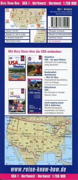 Reise Know-How Landkarte USA 01, Nordwest (1:750.000) : Washington und Oregon