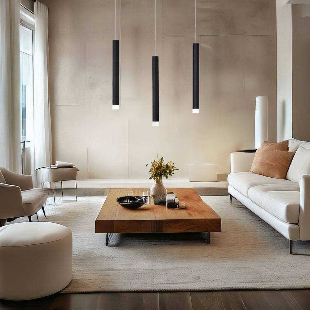 LED Pendelleuchte Hängelampe Deckenleuchte Wohnzimmerlampe Esszimmerleuchte, Metall Alu schwarz, 18 W 1000Lm warmweiß 3000K, H 120 cm