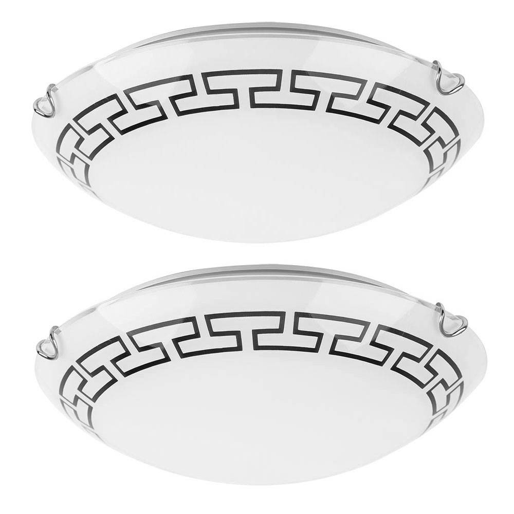 Deckenleuchte Glas satiniert Deckenlampe gemustert Flurleuchte rund, Metall, 1x LED 12W 967Lm warmweiß, DxH 30x9 cm, 2er Set