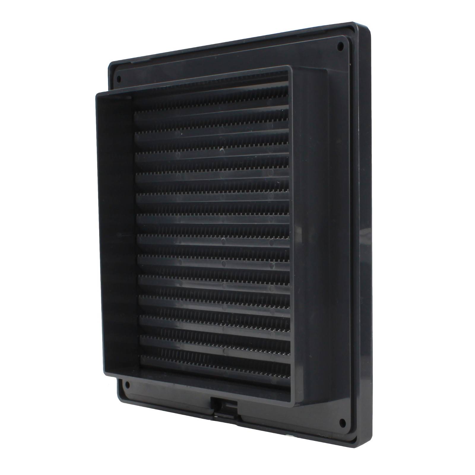 Lüftungsgitter Lamellen Abluftgitter Insektenschutz Flansch eckig 140 x 140 mm grau