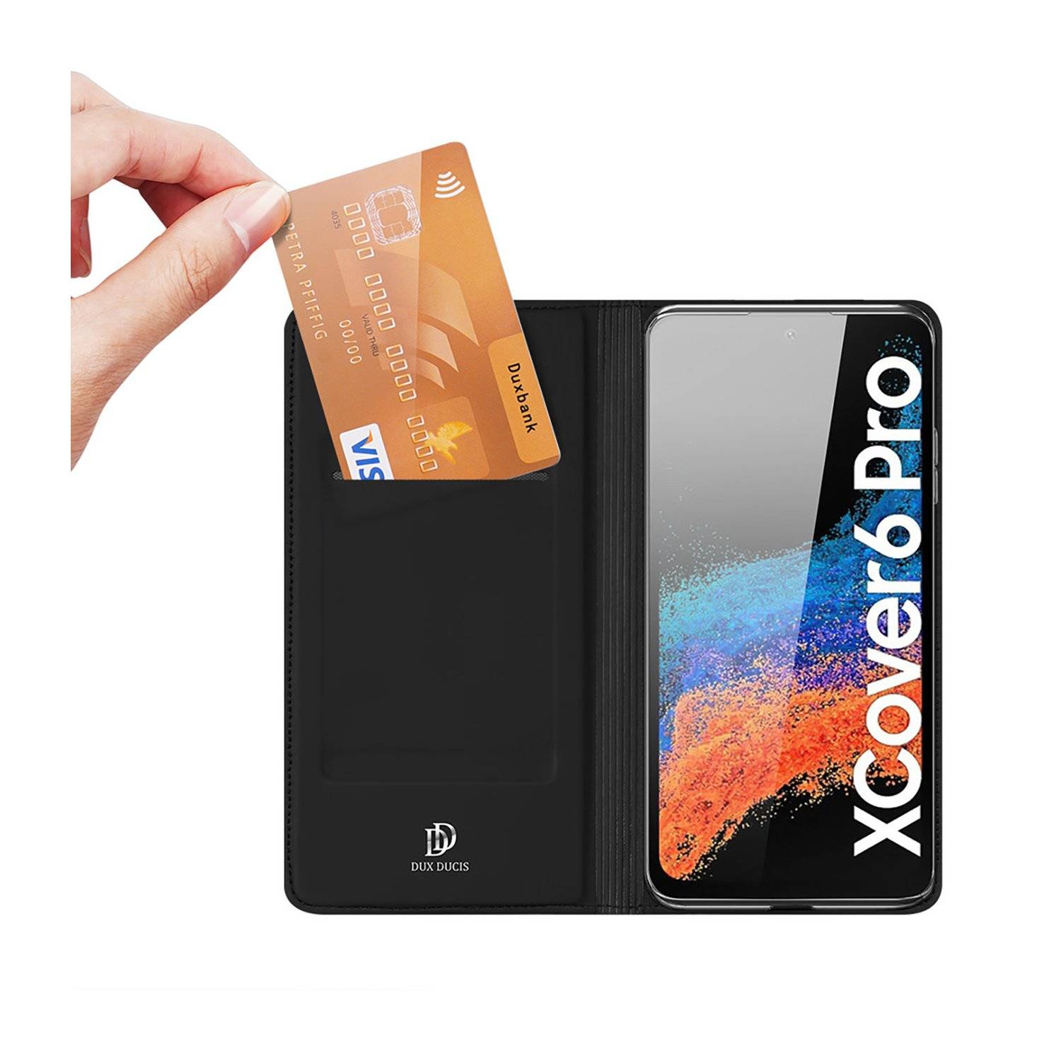 Hülle mit Klappe und Kartenfach kompatibel mit Samsung Galaxy Xcover 7 - Schwarz