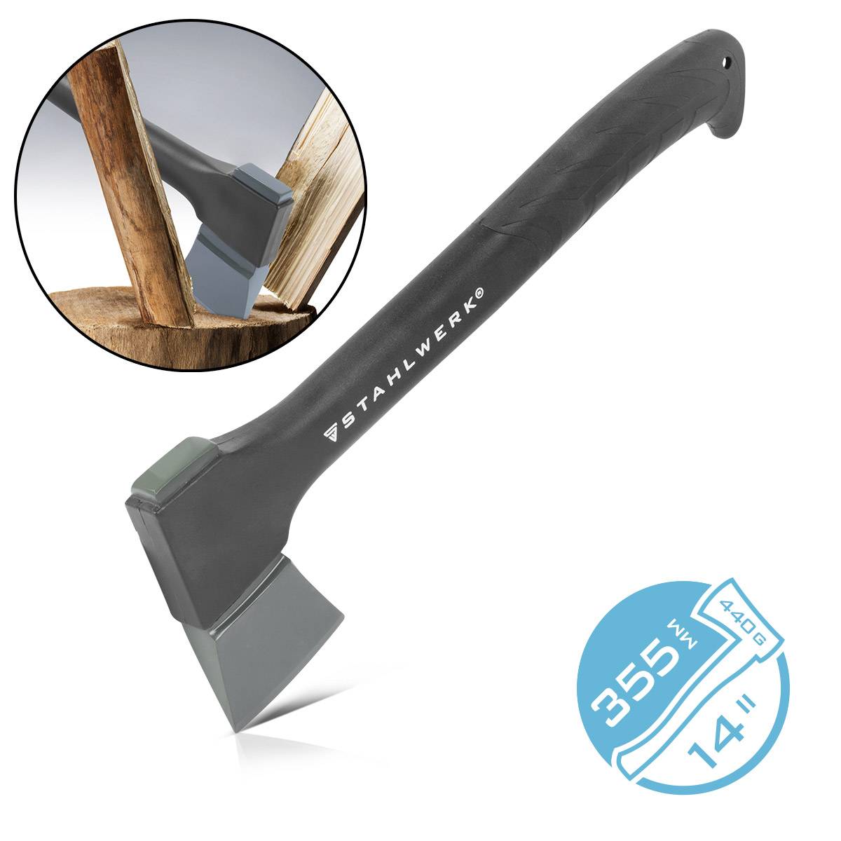 STAHLWERK Axt CA-355 st 355 mm Forstaxt aus Carbon-Stahl mit Fiberglas-Griff