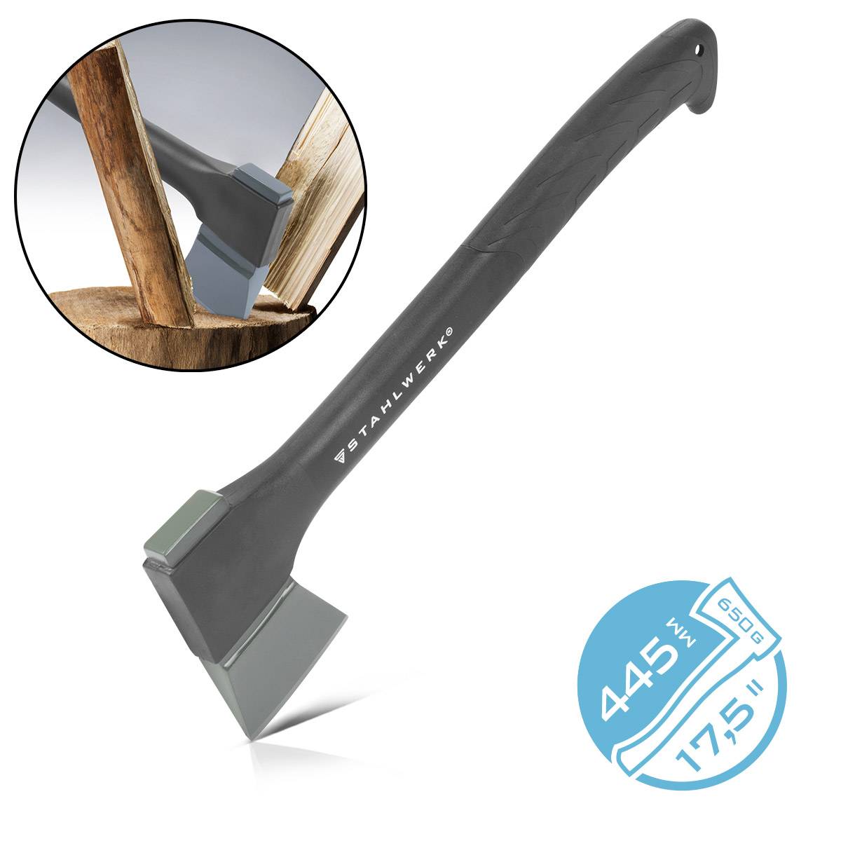 STAHLWERK Axt CA-445 ST 445MM Beil Forstaxt aus Carbon-Stahl mit Fiberglas-Griff