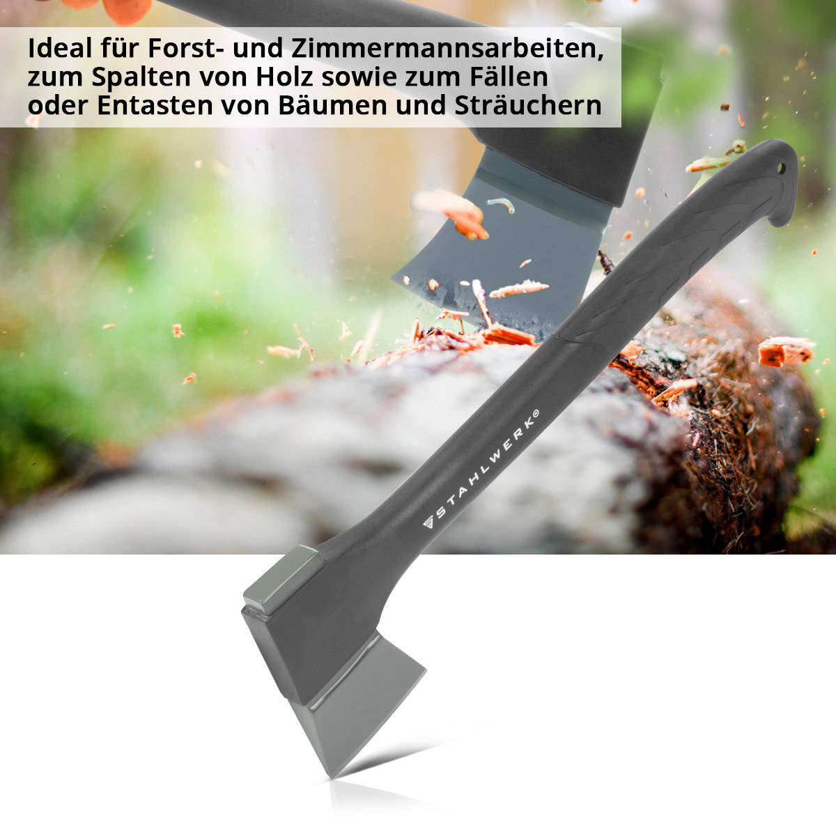 STAHLWERK Axt CA-445 ST 445MM Beil Forstaxt aus Carbon-Stahl mit Fiberglas-Griff