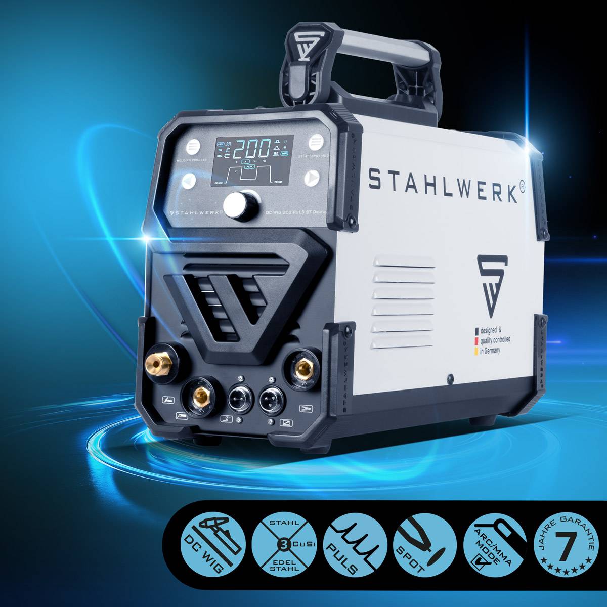 STAHLWERK Schweißgerät DC WIG 200 Puls ST Digital MMA Spot- und Pulsfunktion