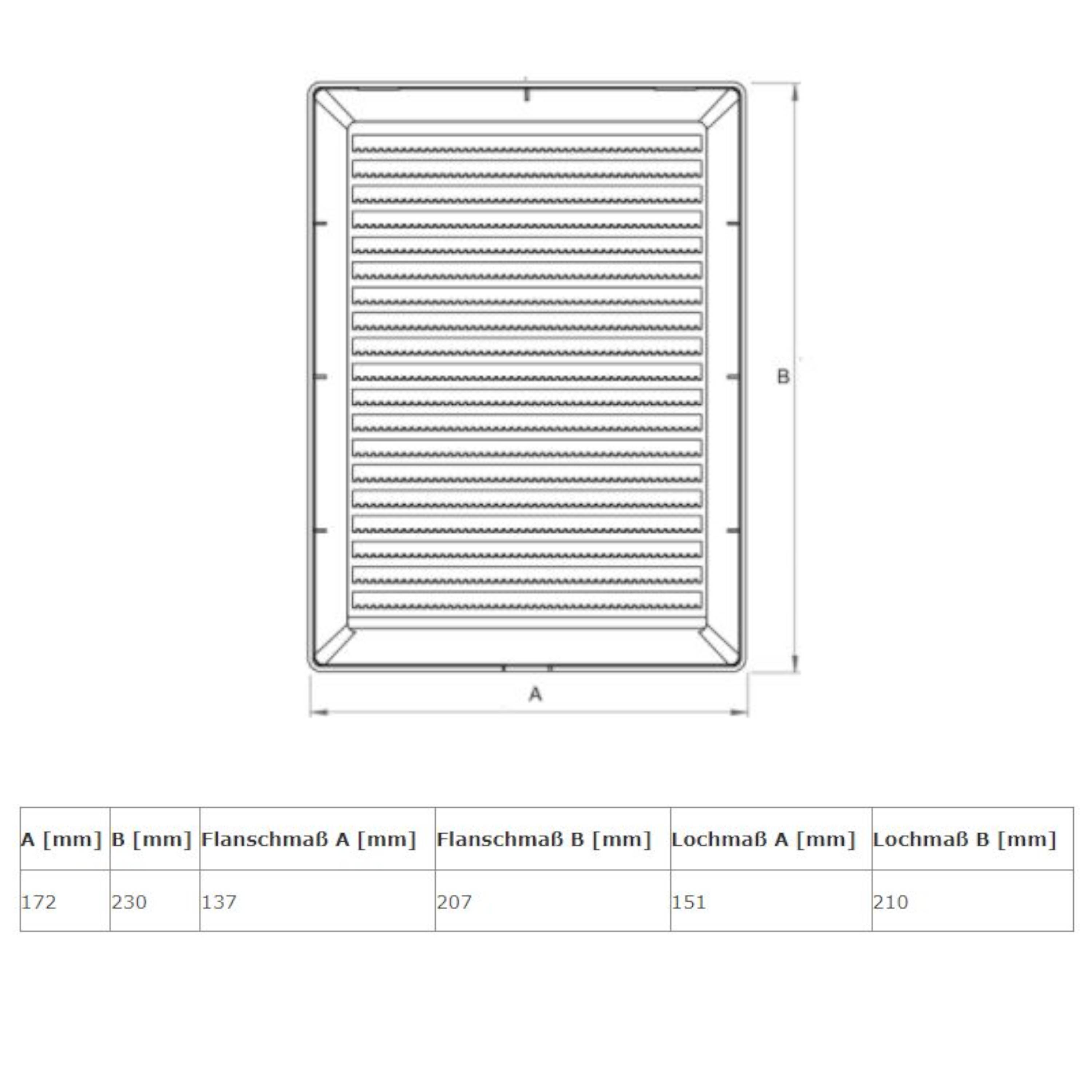 Lüftungsgitter Lamellengitter Abluftgitter Insektenschutz Kunststoff 140 x 210 mm braun