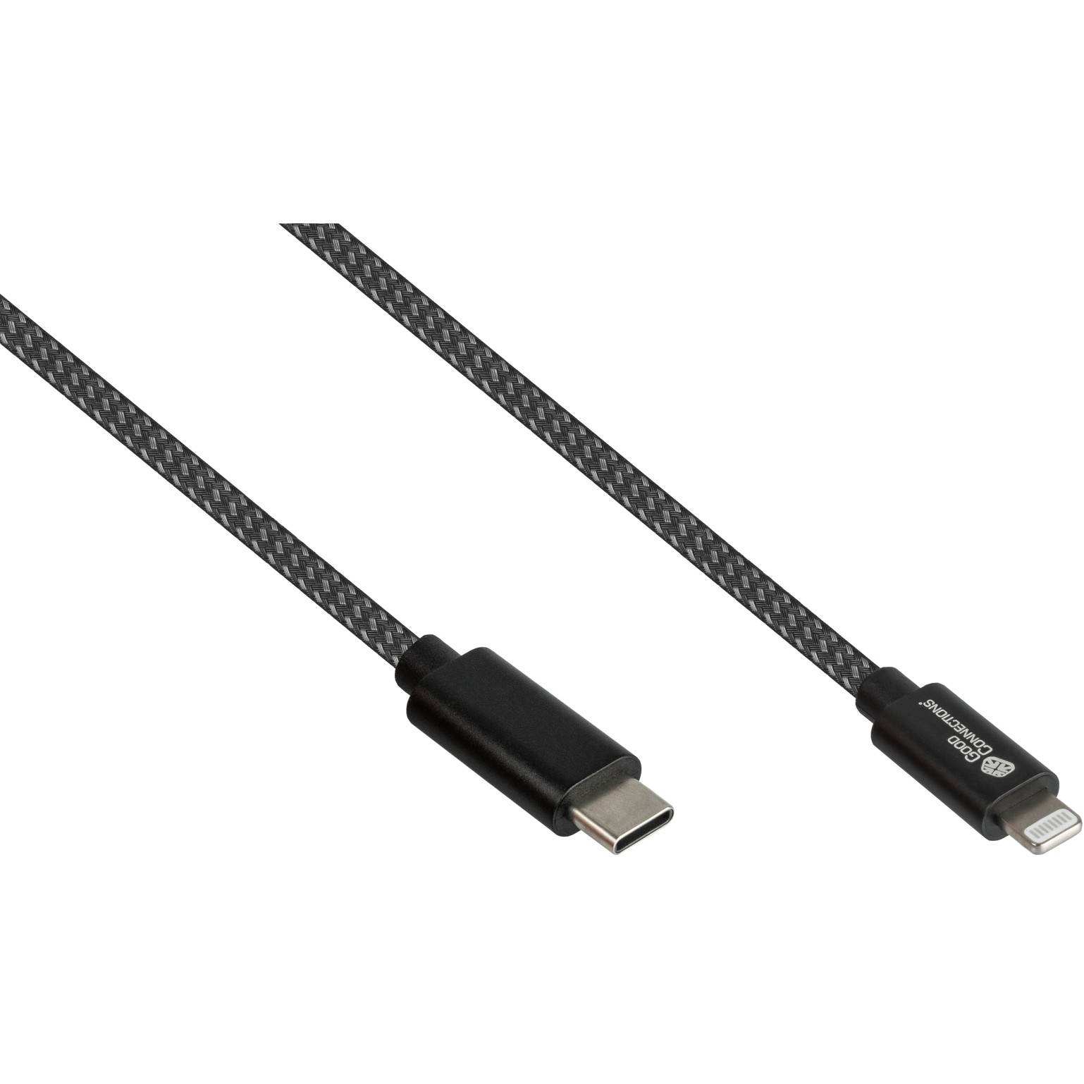 GoodConnections USB-C 2.0 > Lightning (ST-ST) 0.5m Ladekabel Textilmantel 18W Schwarz Kabel & USB C