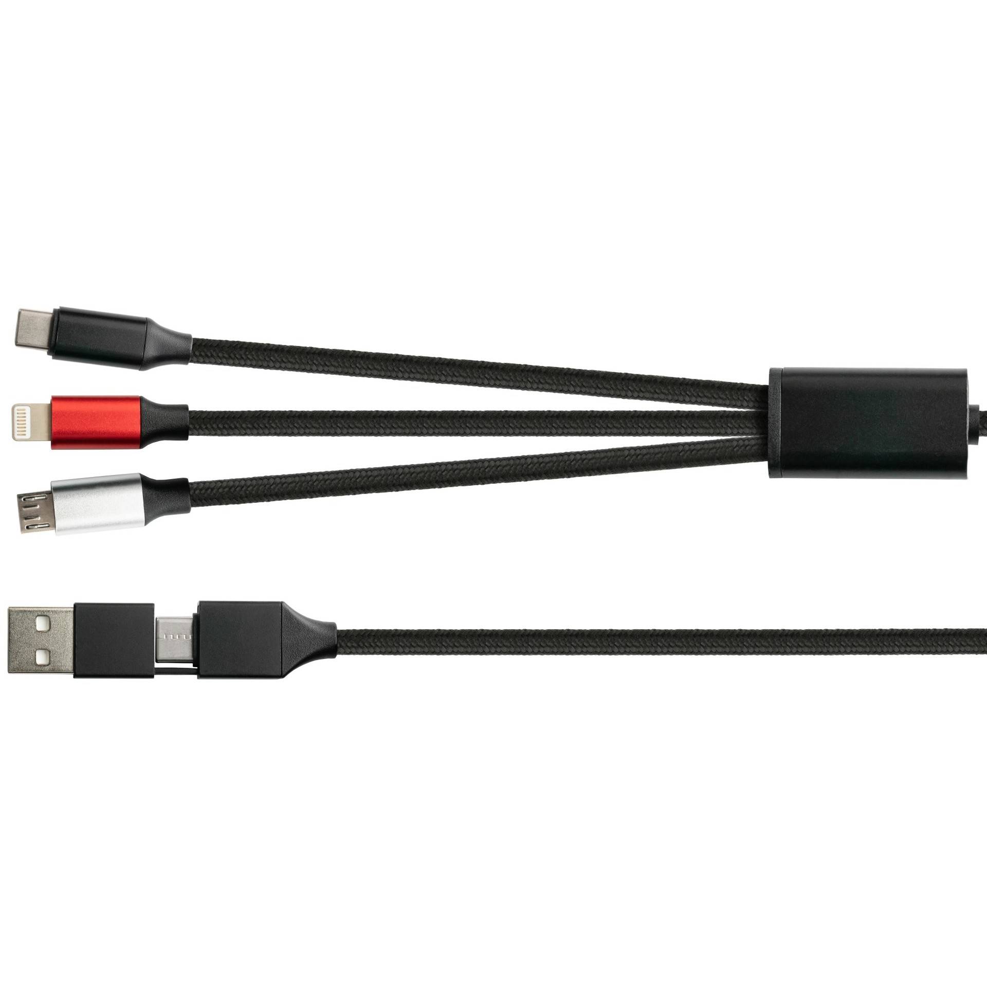 PYTHON USB-C/USB-A > USB-C/USB Micro-B/Lightning (ST-ST) 1m Ladekabel Textilmantel Schwarz Kabel &